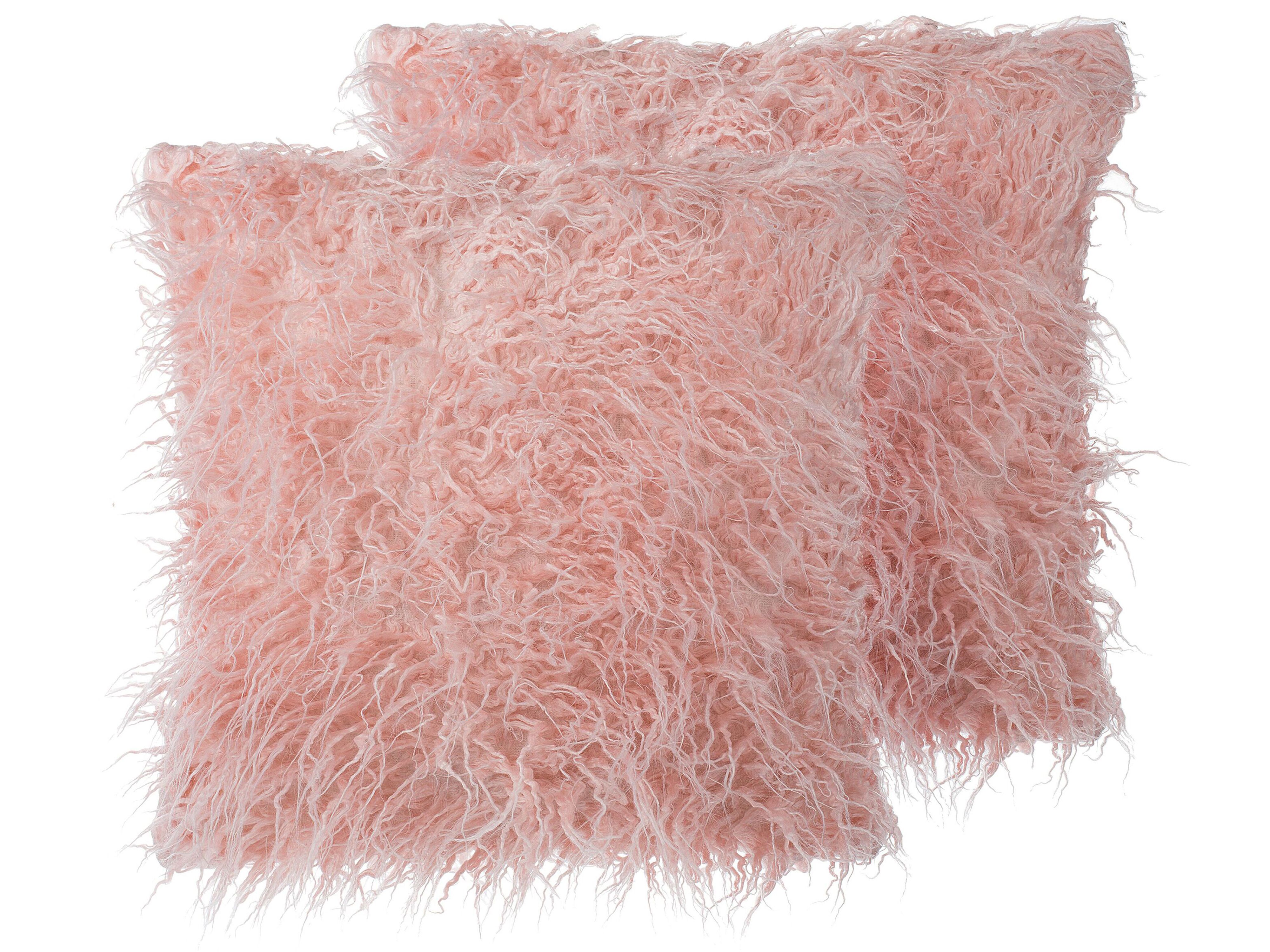 Set of 2 Decorative Cushions DAISY Faux Fur 45 x 45 cm Pink Solid