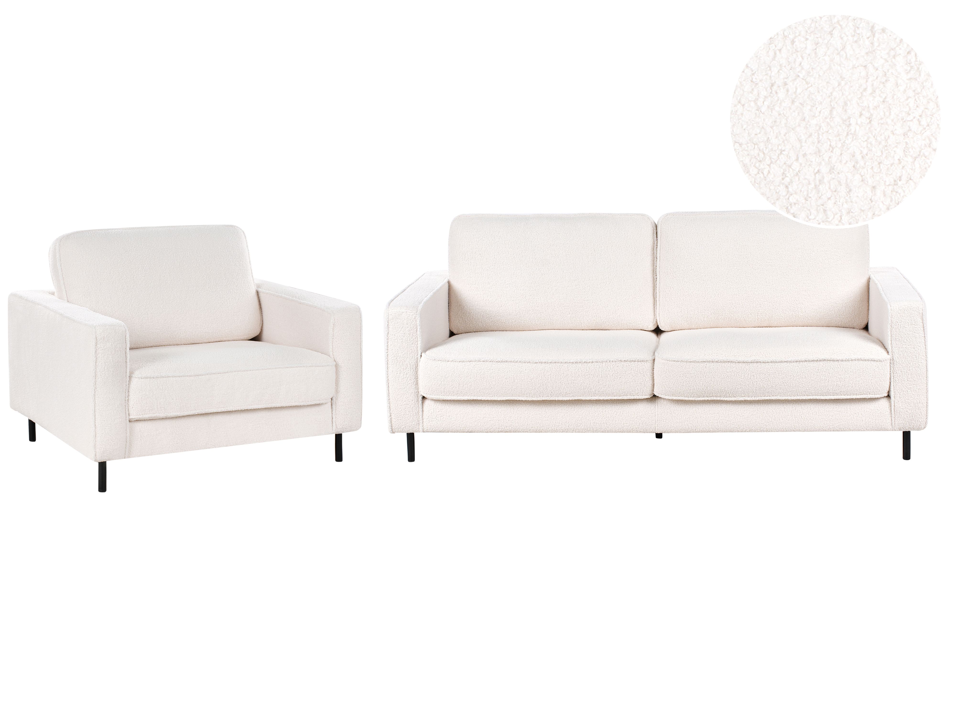 Living Room Set 4 Seater SAVALEN Boucle White