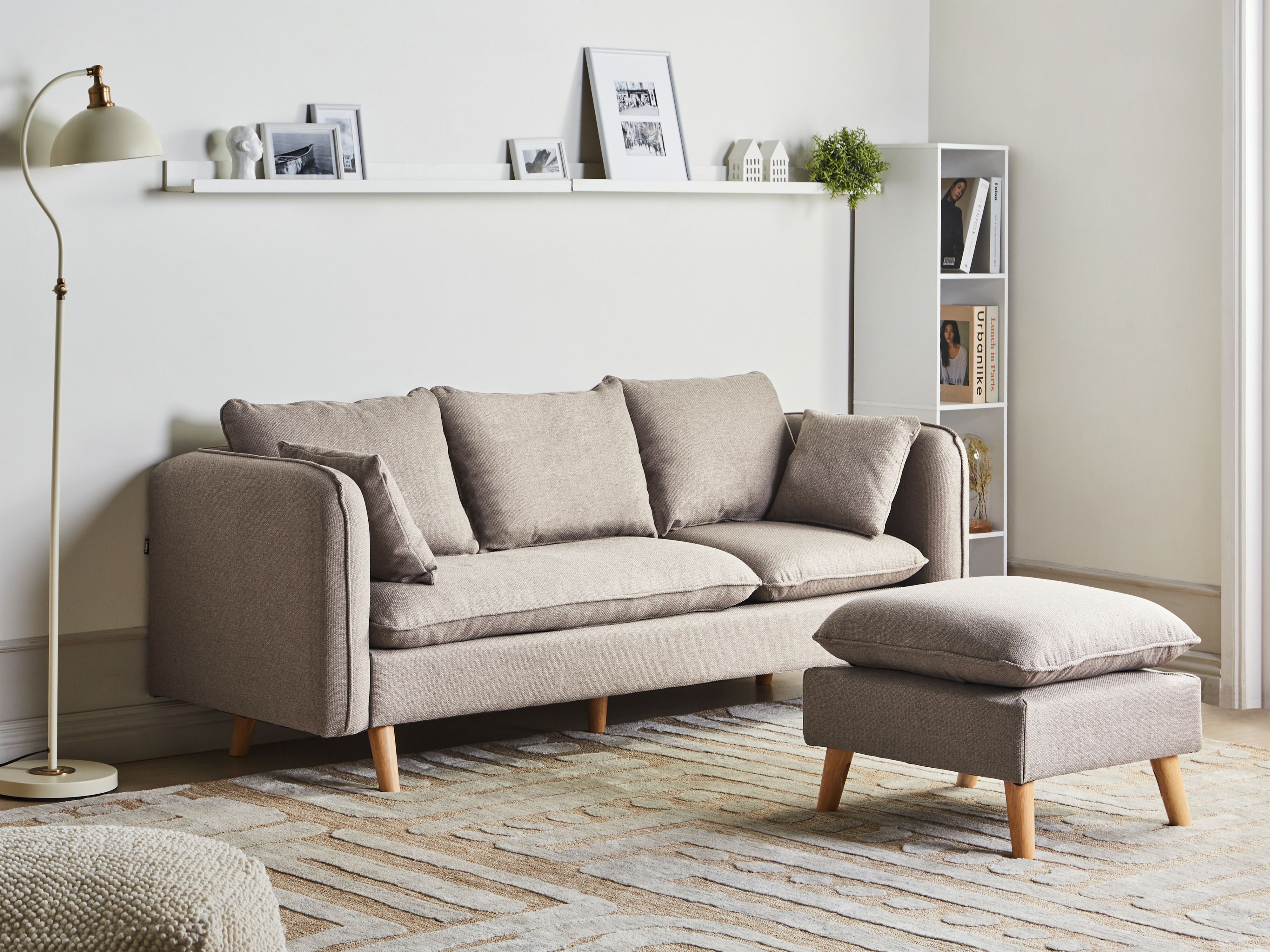 Sofa 3 Seater DALVIK Fabric Light Brown with Ottoman