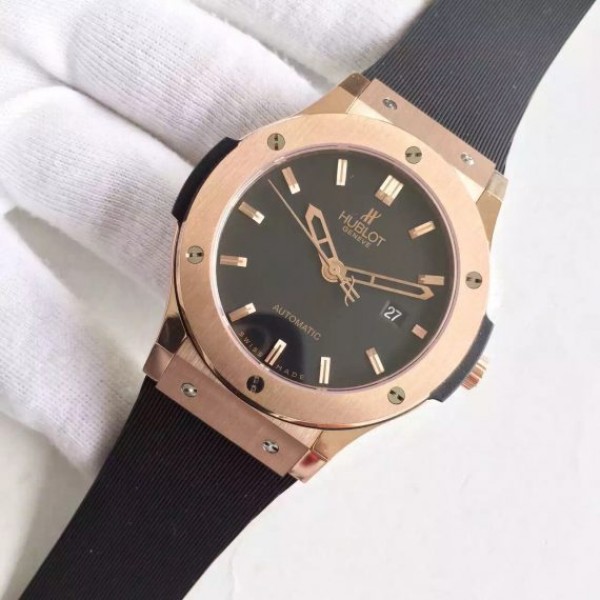 Replica Hublot Big Bang Classic Fusion RG Black Dial Rubber Strap RG Bezel Black A2824 - Elite Watch Atelier
