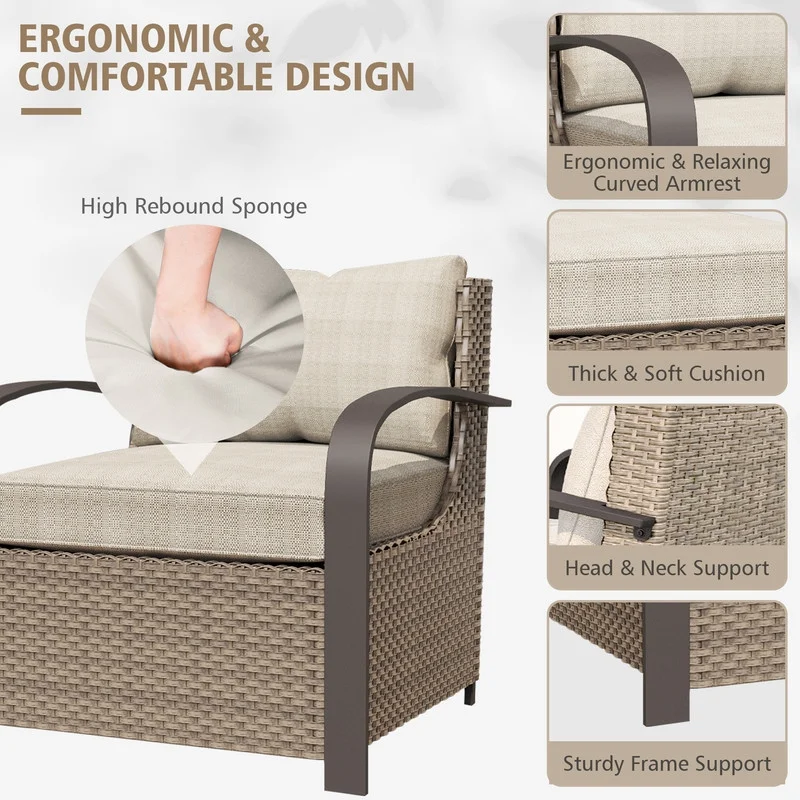 GAZEBETER 2Pcs Wicker Patio Chairs,Modern All Weather Outdoor Ratten Chairs with Seat Cushions and Thicking Back,Beige