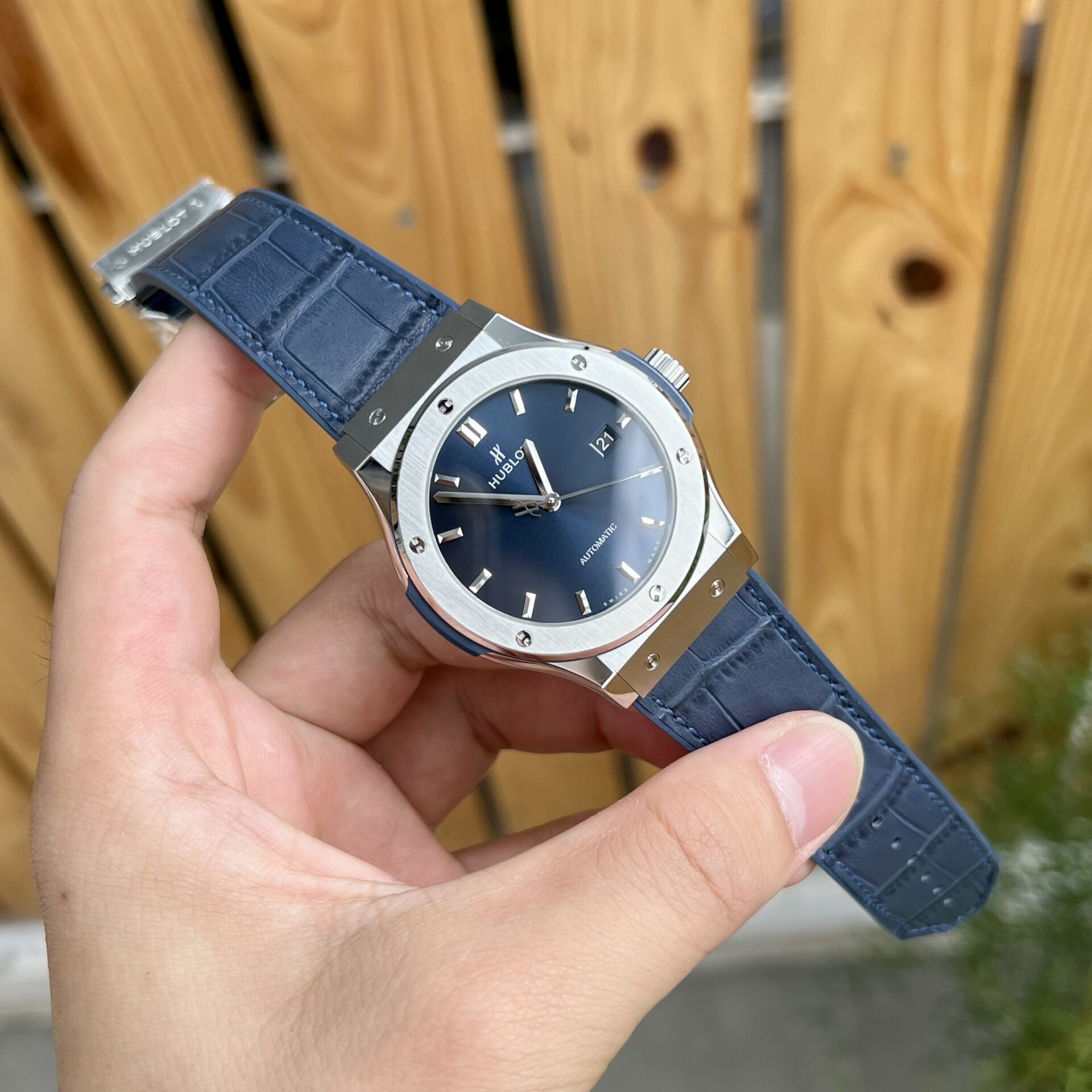 Hublot Replica 1:1 Watch Classic Fusion Titanium Blue Leather Strap JJF 42mm - Elite Watch Atelier
