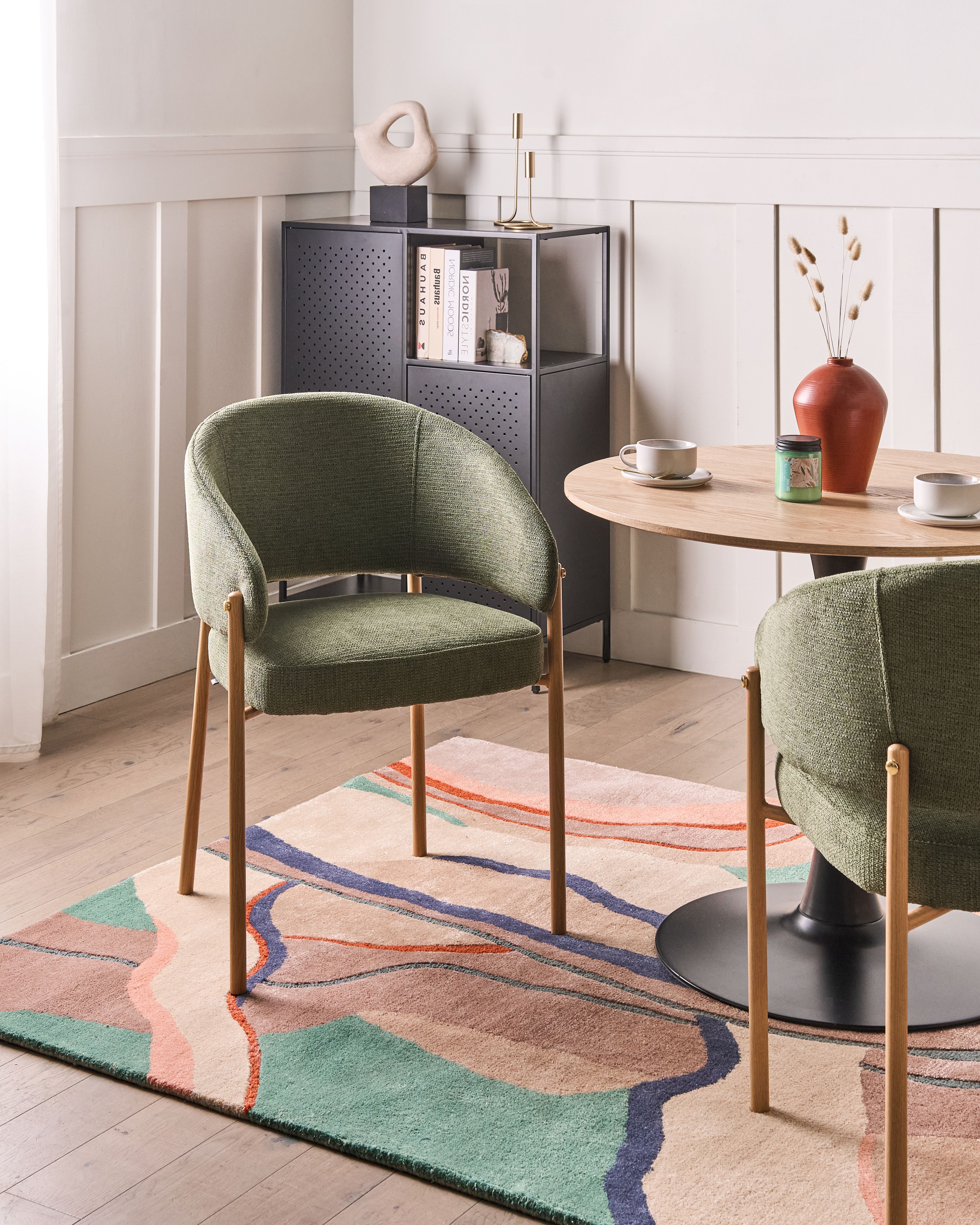 Set of 2 Dining Chairs ZANE Fabric Green