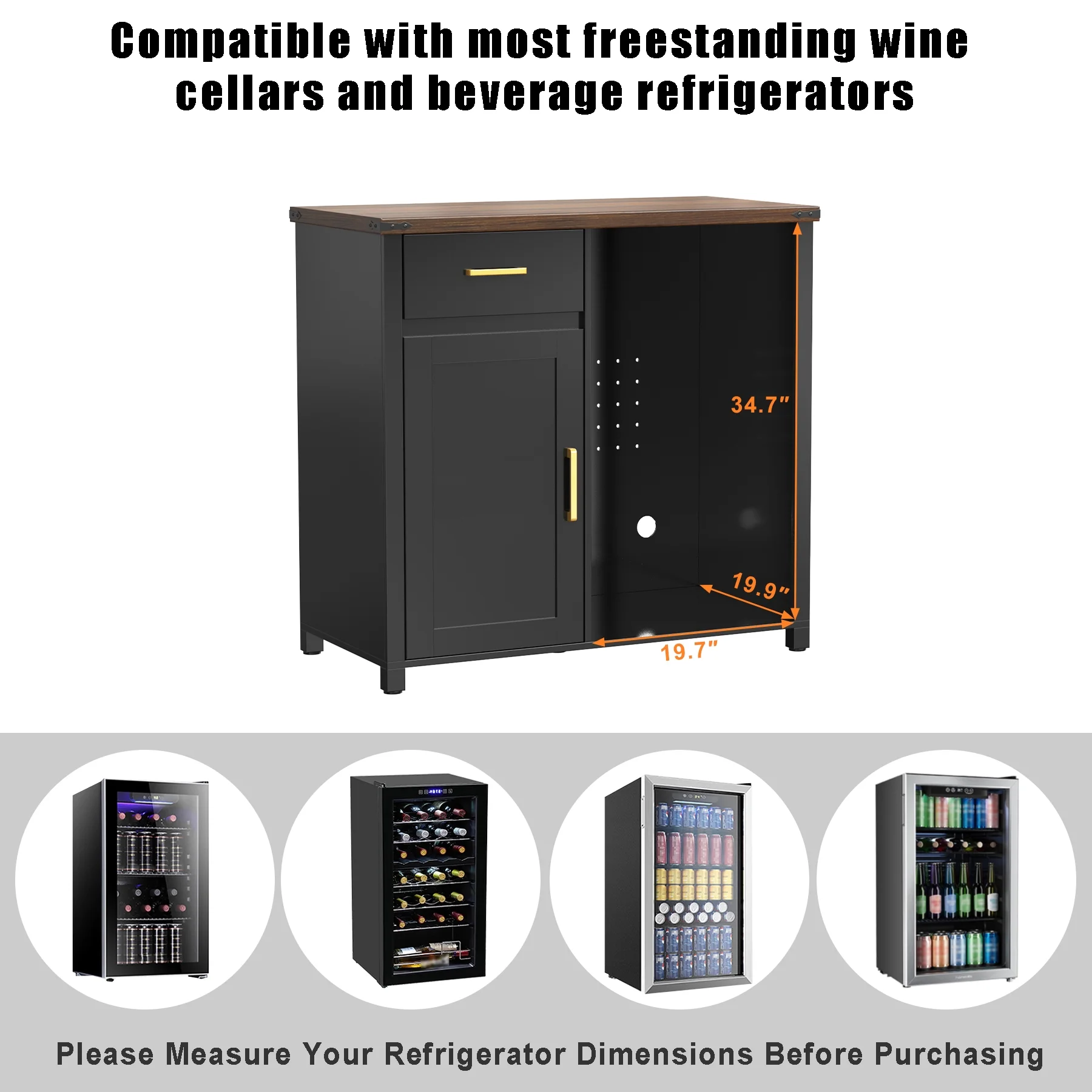 Coffee Bar with Mini Fridge Space, Mini Fridge Cabinet Stand for Dorm, Kitchen or Office - Image 4