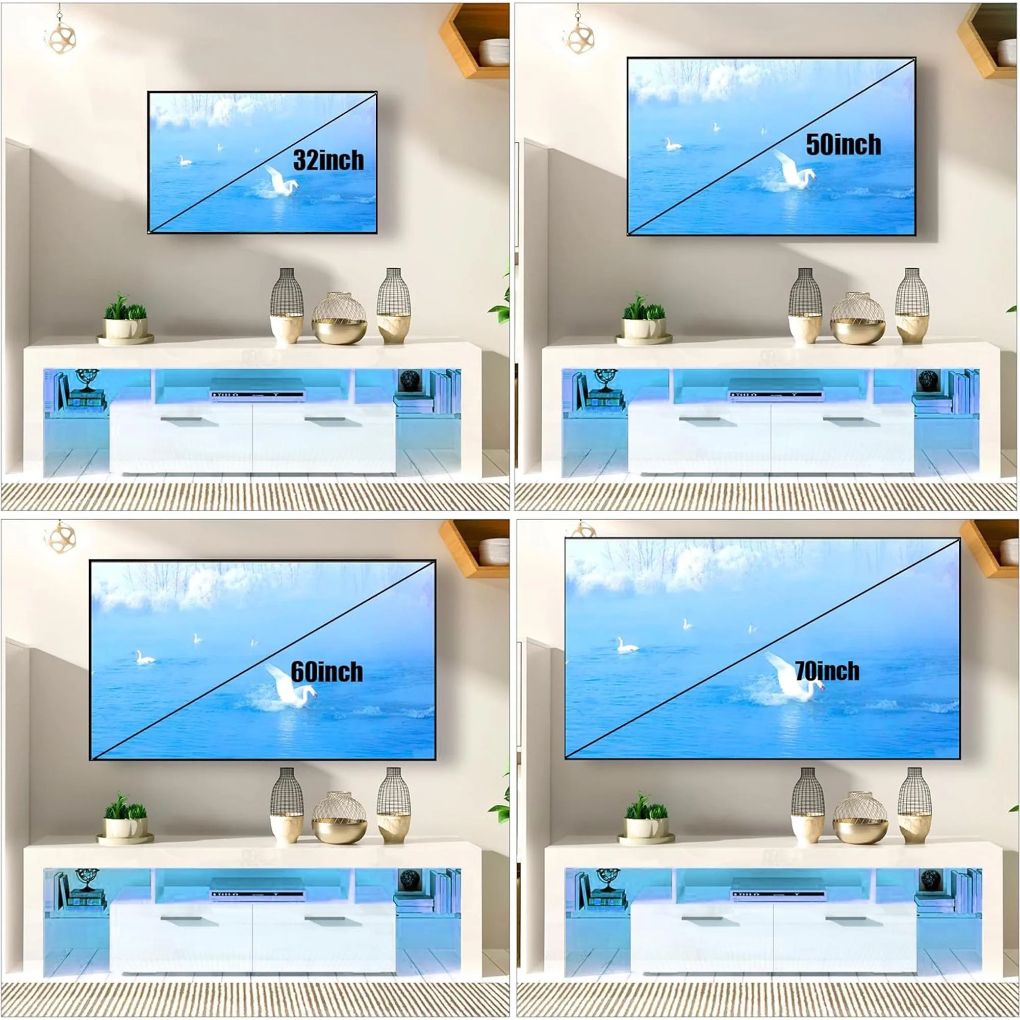 PAPROOS TV Stand for TVs up to 70", High Gloss TV Cabinet with LED Light, Modern TV Console Table with Storage Drawers, Media Television Stand Entertainment Center, White - Image 6