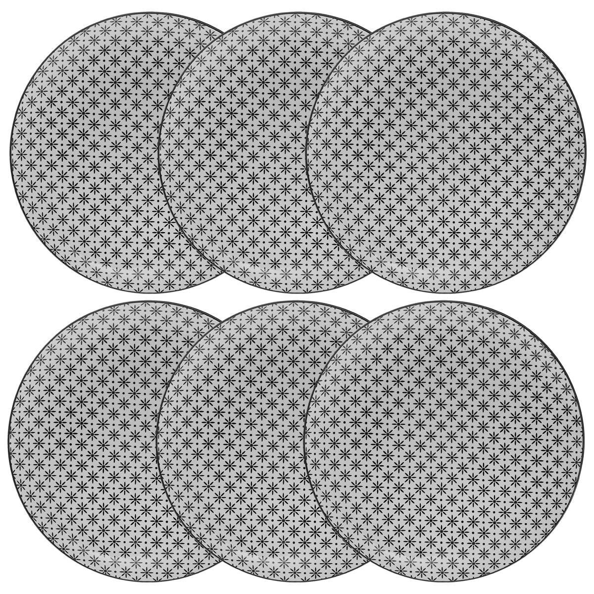 Set of 6 "Bohemia" dessert plates D.18.9 cm, Black & White