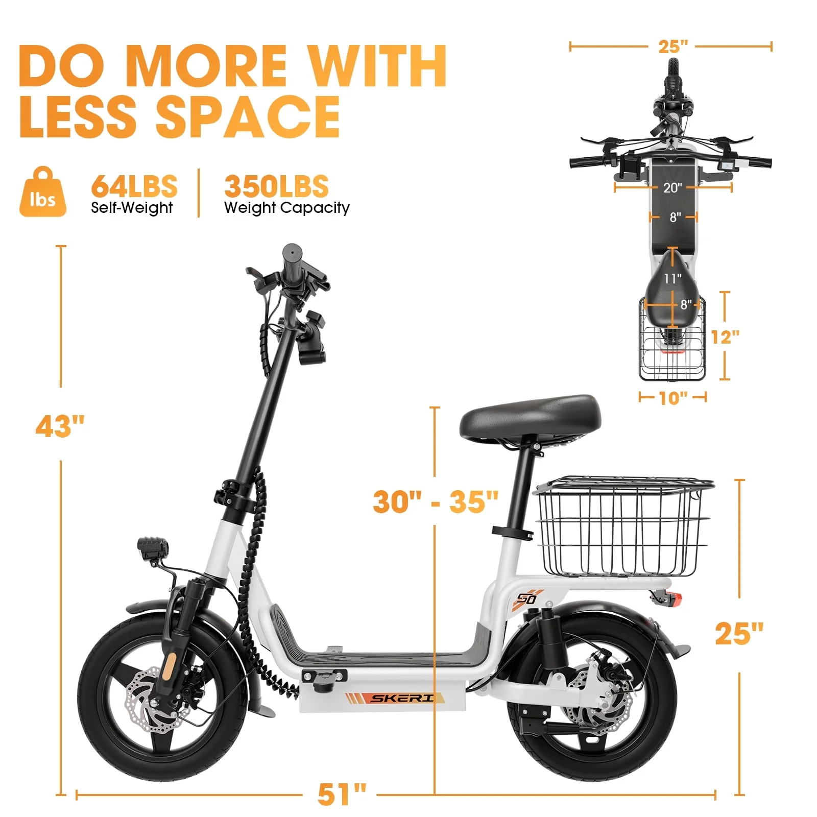 Skeri Electric Scooter with Seat for Adult and Basket, 14 Inch Tire Electric Scooter with Dual Shock Absorbers, 350W Motor with 25-Mile Range, Speed Up to 20 MPH (Gen 2.0) - Image 39