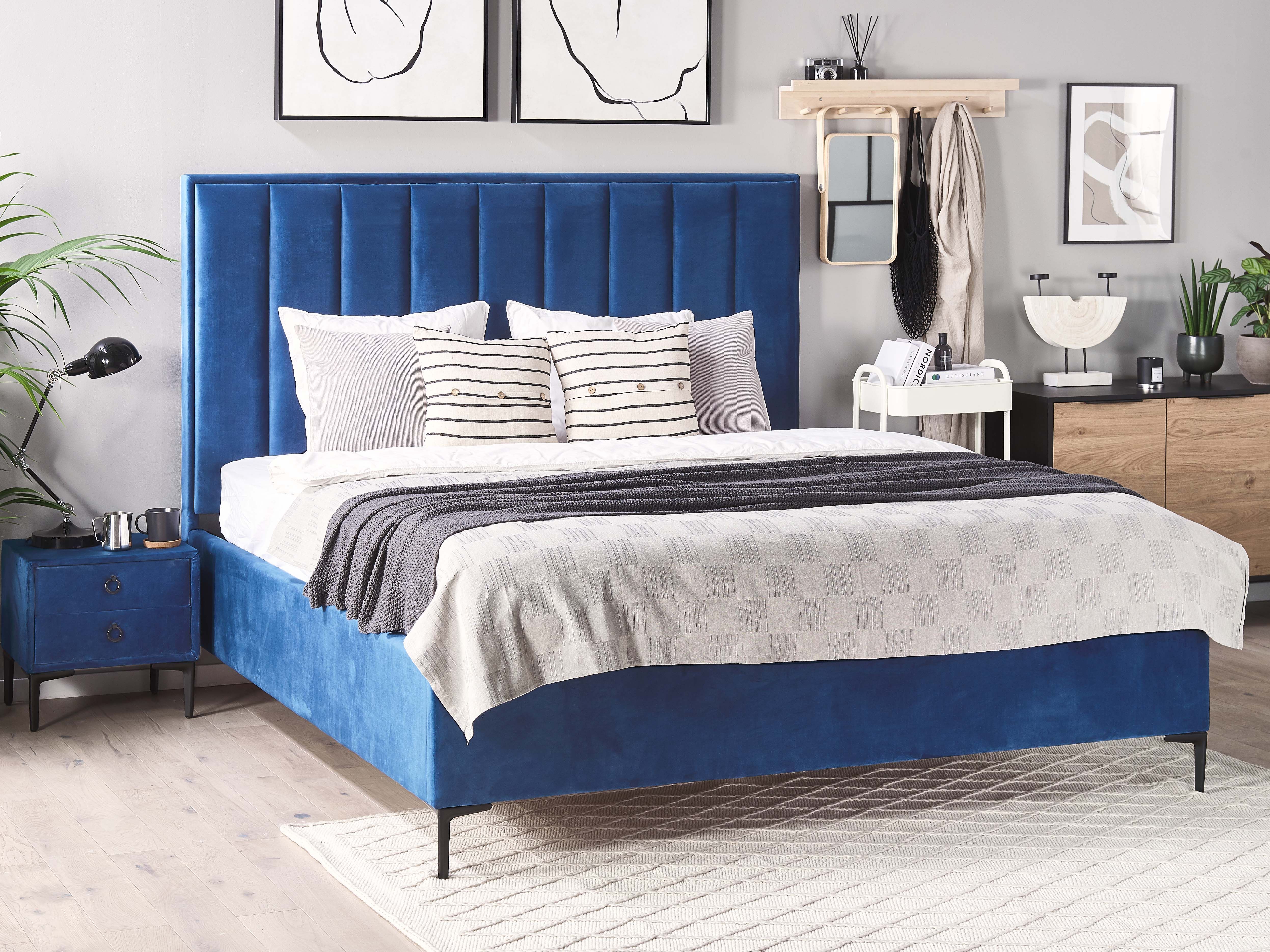 Ottoman Bed Velvet SEZANNE 180 x 200 cm (EU Super King) Navy Blue