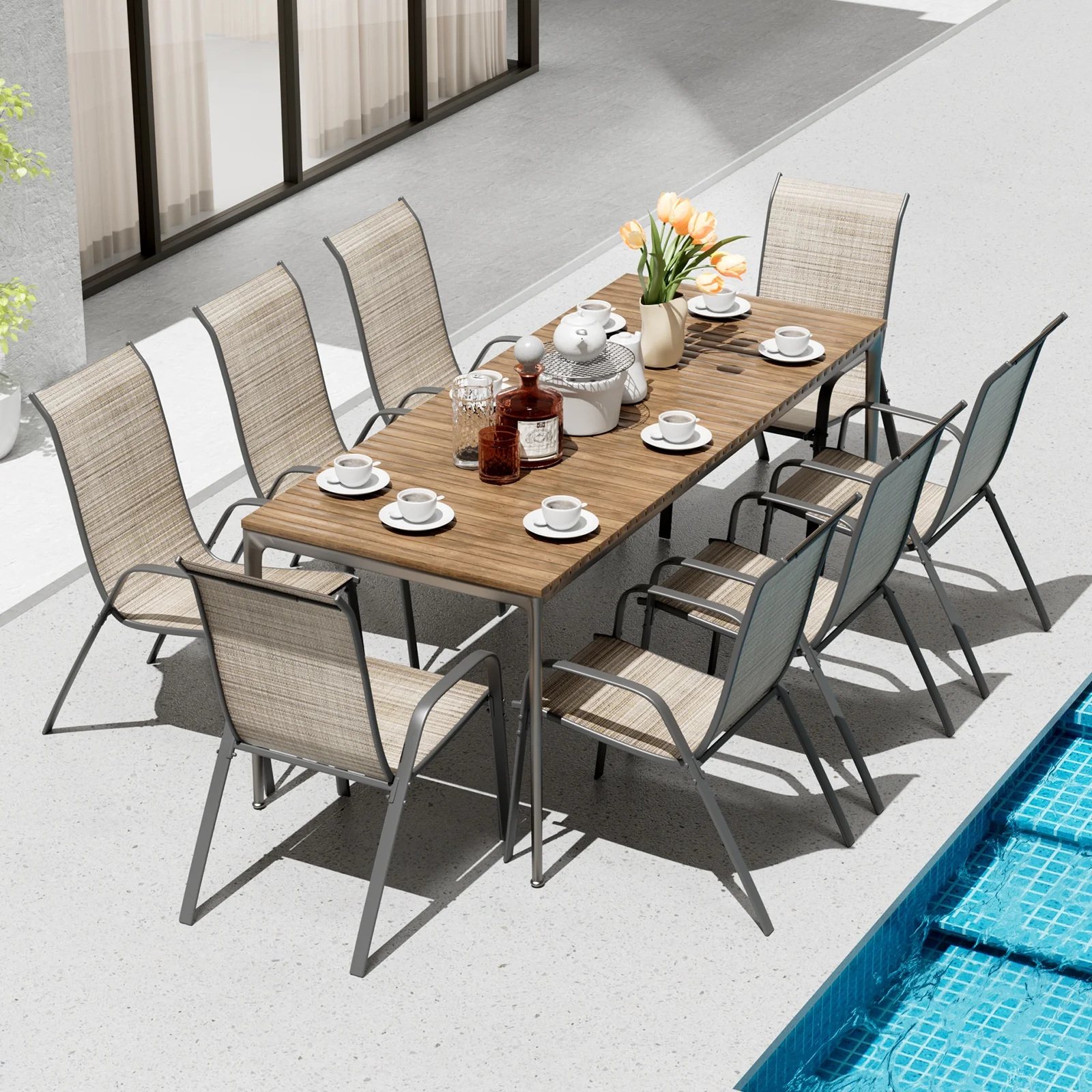 Arlopu 8Pcs Patio Dining Chairs Outdoor Stackable Armrest Chairs for Lawn Garden Backyard - Image 42