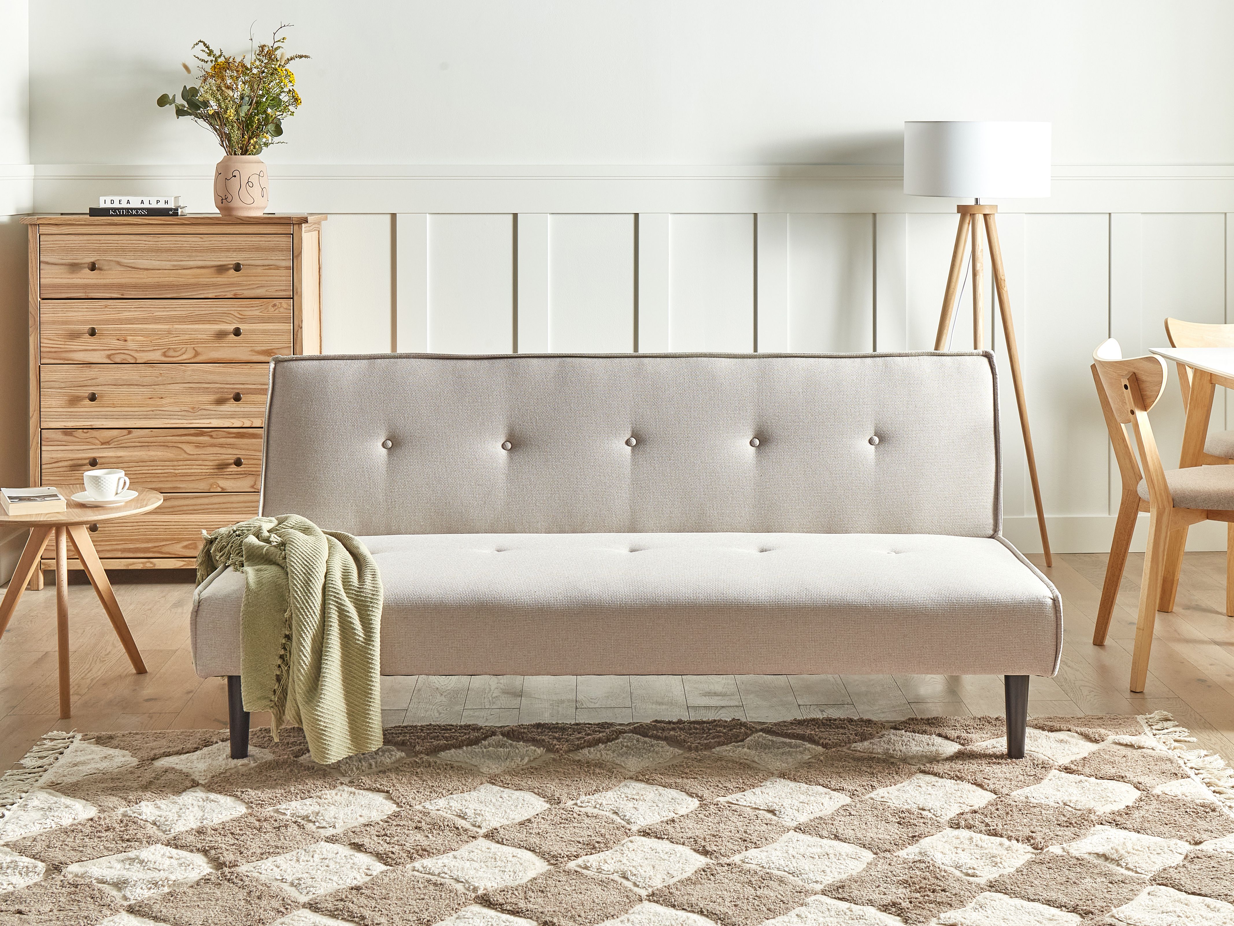 Sofa Bed 3 Seater VISBY Fabric Light Beige