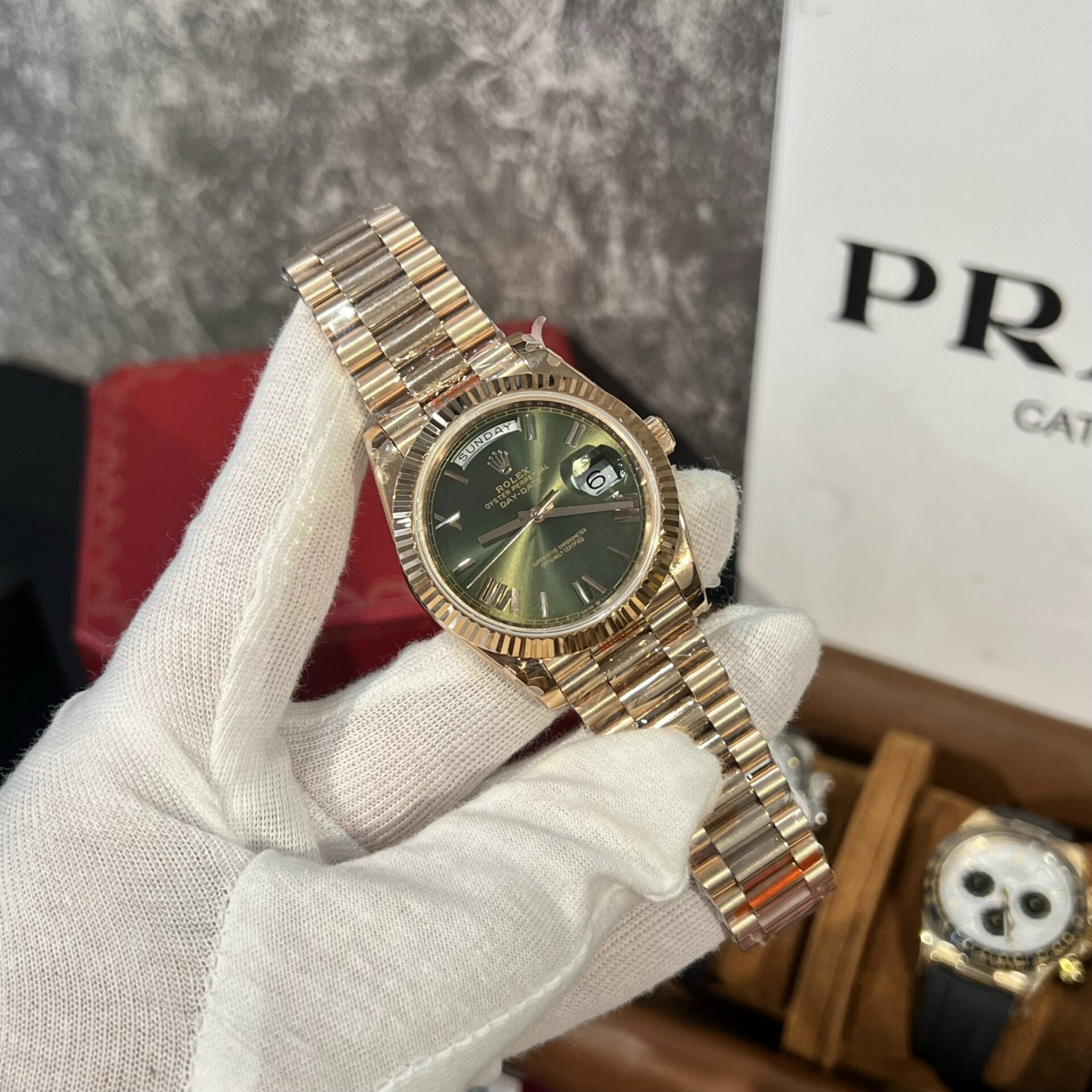 Rolex Replica 1:1 Watch Day-Date 228235 Green Dial Rose Gold Plated GM Factory V2 40mm - Top club