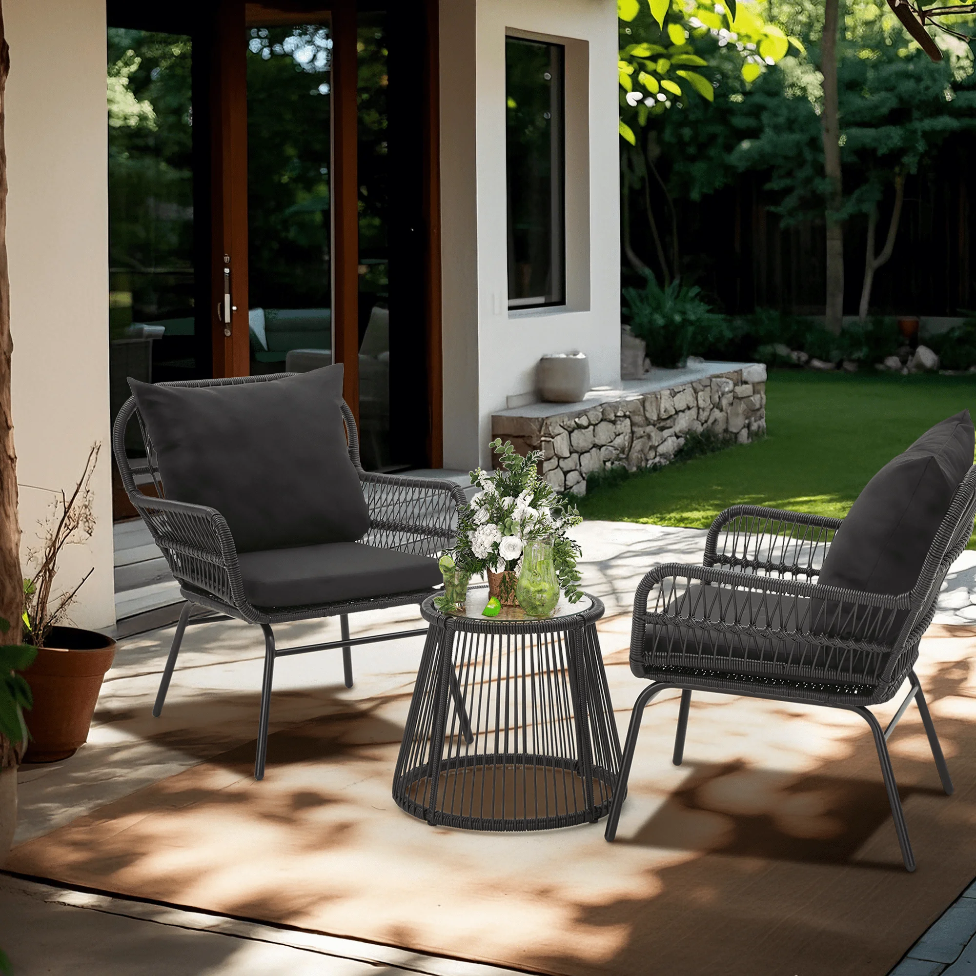 Bezseller 3-Piece Outdoor Wicker Furniture Set, Patio Conversation Set, Gray - Image 13