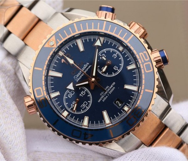 Replica Omega OMF Planet Ocean Master Chronometer SS/RG Blue Polished Bezel Blue Dial SS/RG Bracelet A9901 - Top club