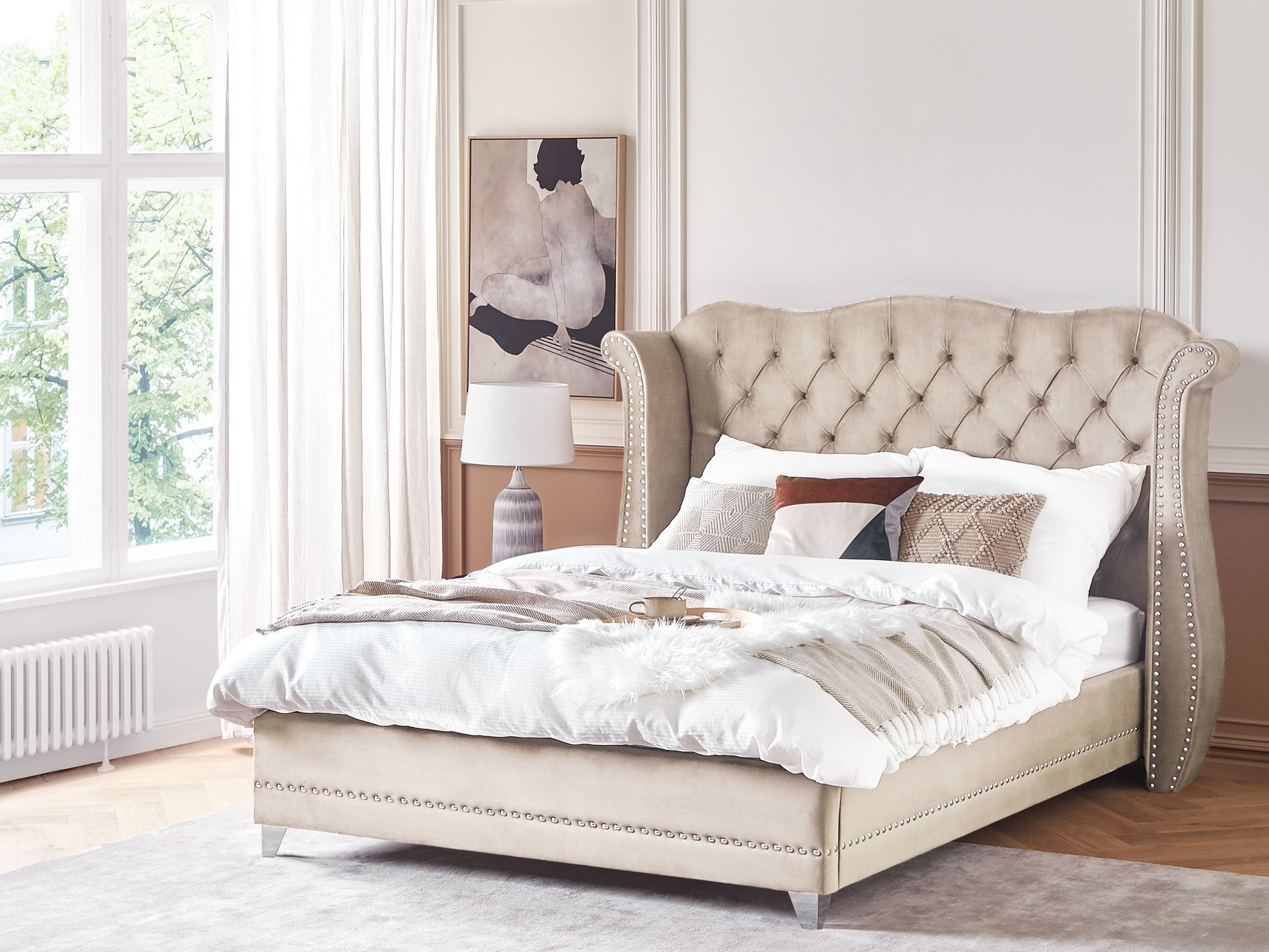 Bed Velvet AYETTE 180 x 200 cm (EU Super King) Beige