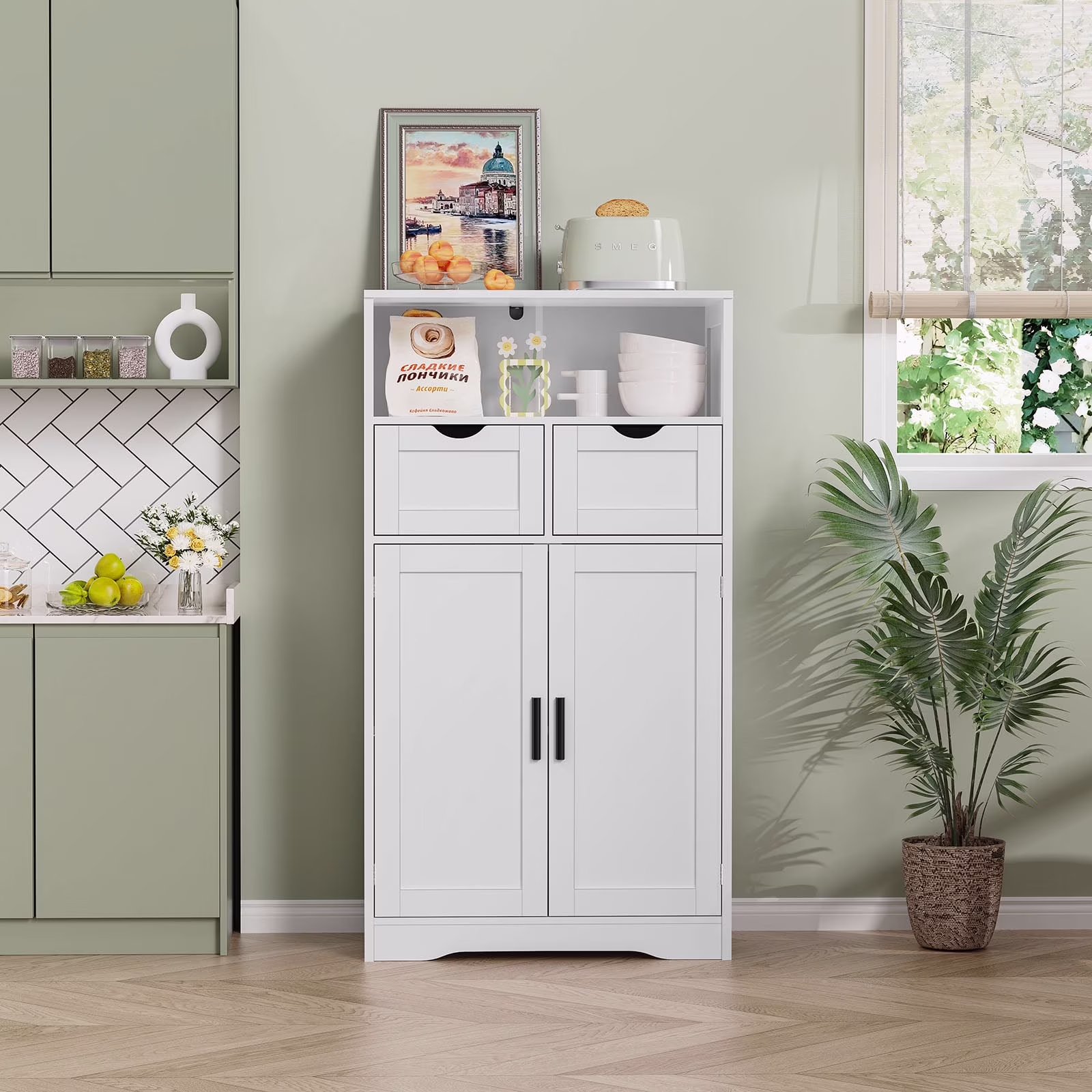 FANGSUM Rattan Storage Cabinet with 2 Drawers & 2 Shelves, Floor Cabinet for Living Room - Image 7