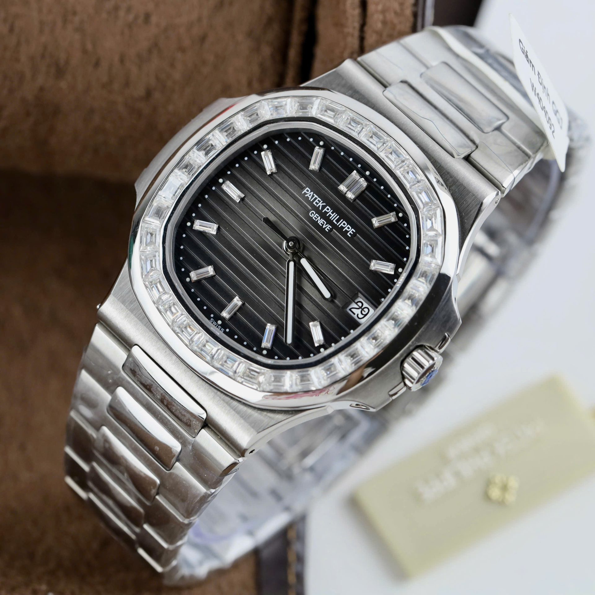 Patek Philippe Nautilus 5723 Gray Dial Imitation Watches Diamonds Moissanite Baguette Custom 40mm - Elite Watch Atelier