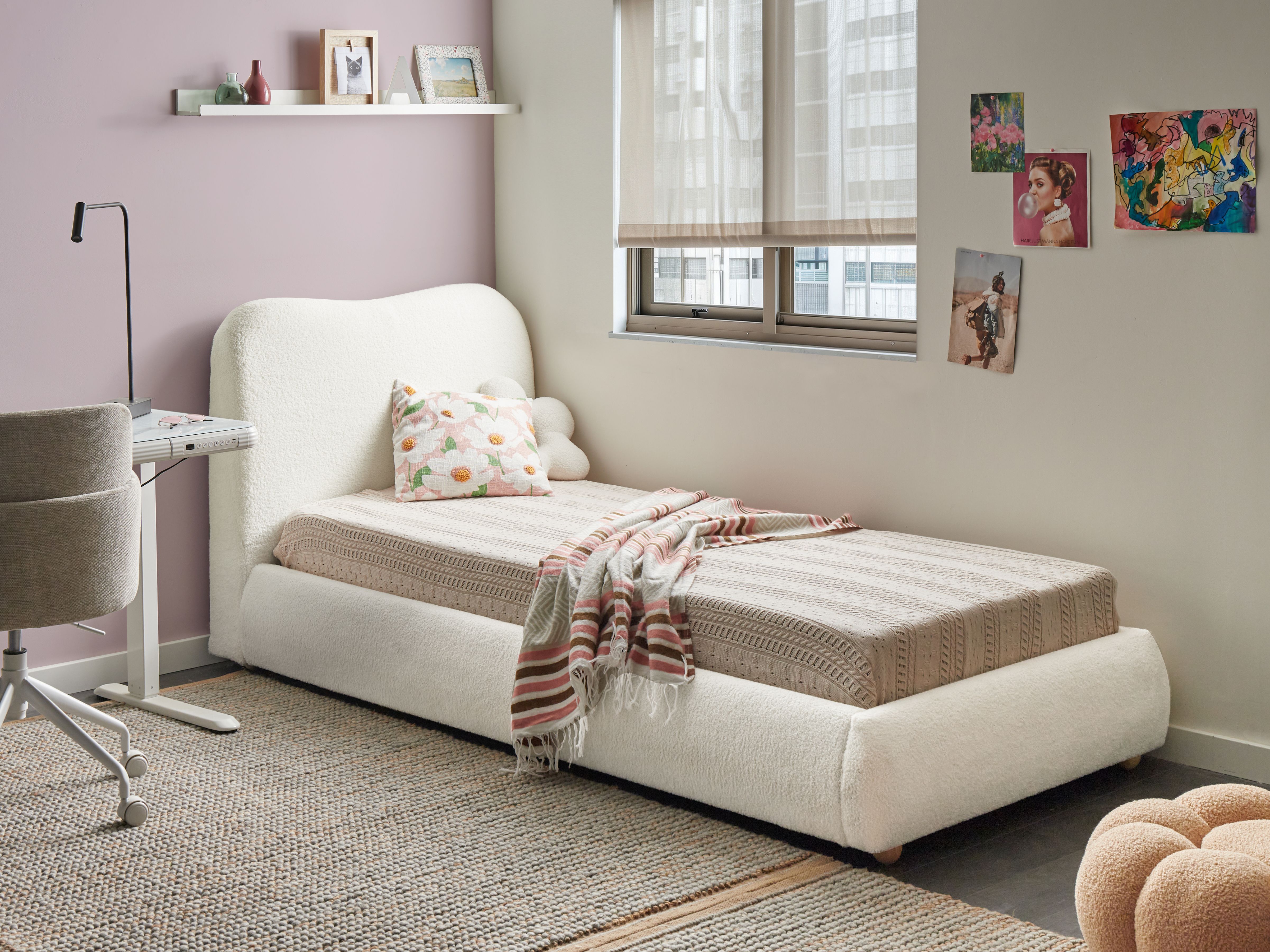 Ottoman Bed Boucle BLAGNAC 90 x 200 cm (EU Single) Off-White