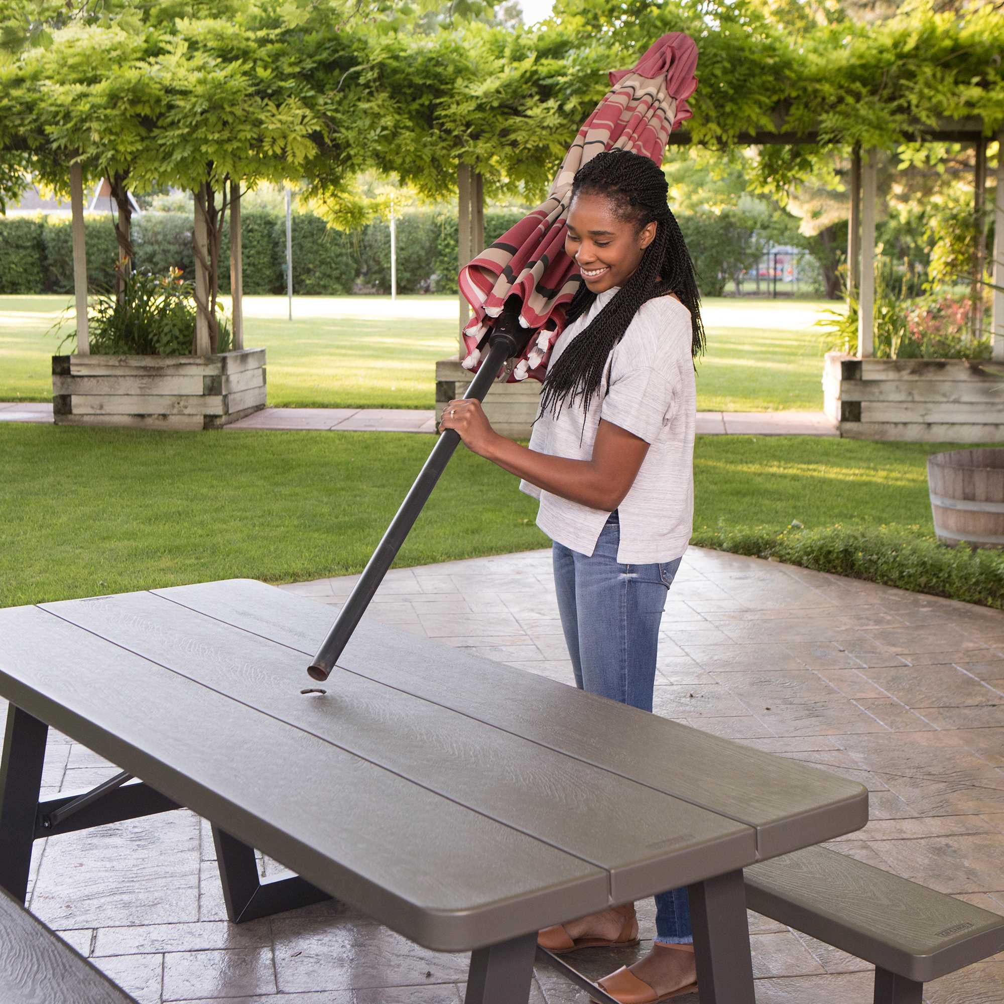 Lifetime 6-Foot W-Frame Folding Picnic Table, Brown - 60233 - Image 9 Lifetime 6-Foot W-Frame Folding Picnic Table, Brown - 60233 - Image 9