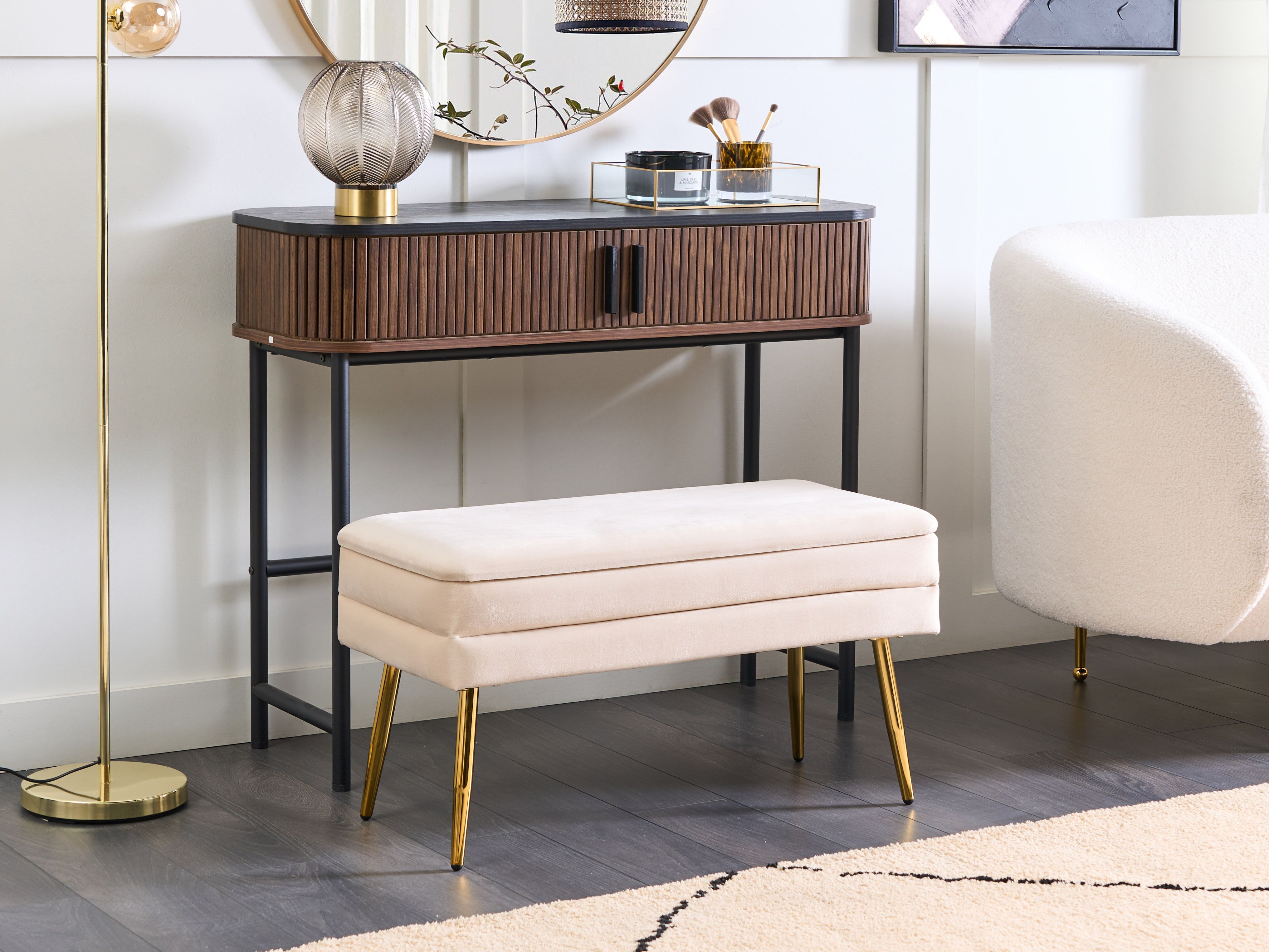 Upholstered Storage Bench DURHAM Velvet Off-White