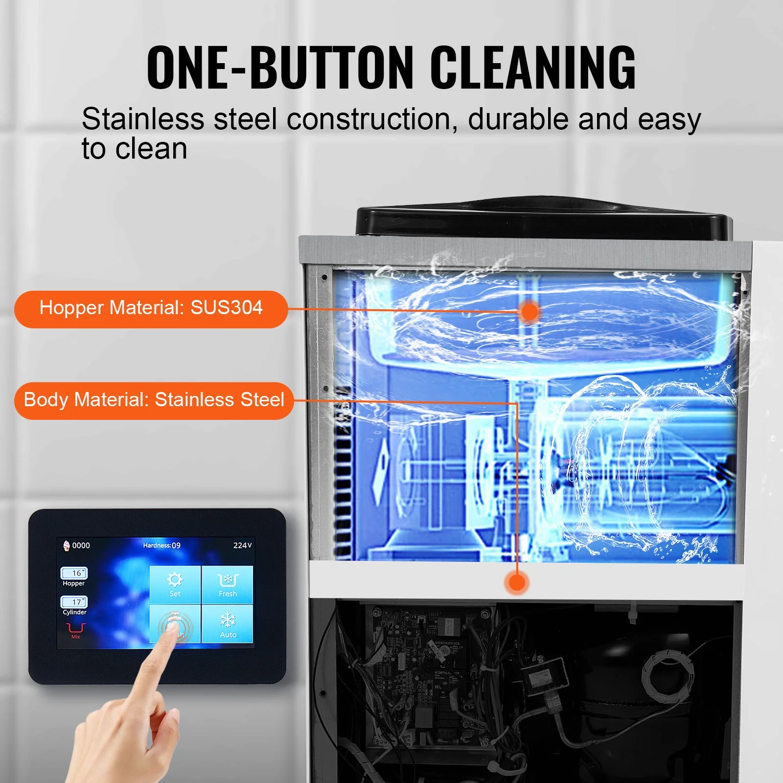 KFFKFF Commercial Ice Cream Machine Output of 10.6 QT/H, 1000W Single Taste Tabletop Soft Serve Ice Cream Device, 4L Reservoir 1.6L Cylinder, Digital Screen Automatic Cleaning Pre-chilling - Image 2