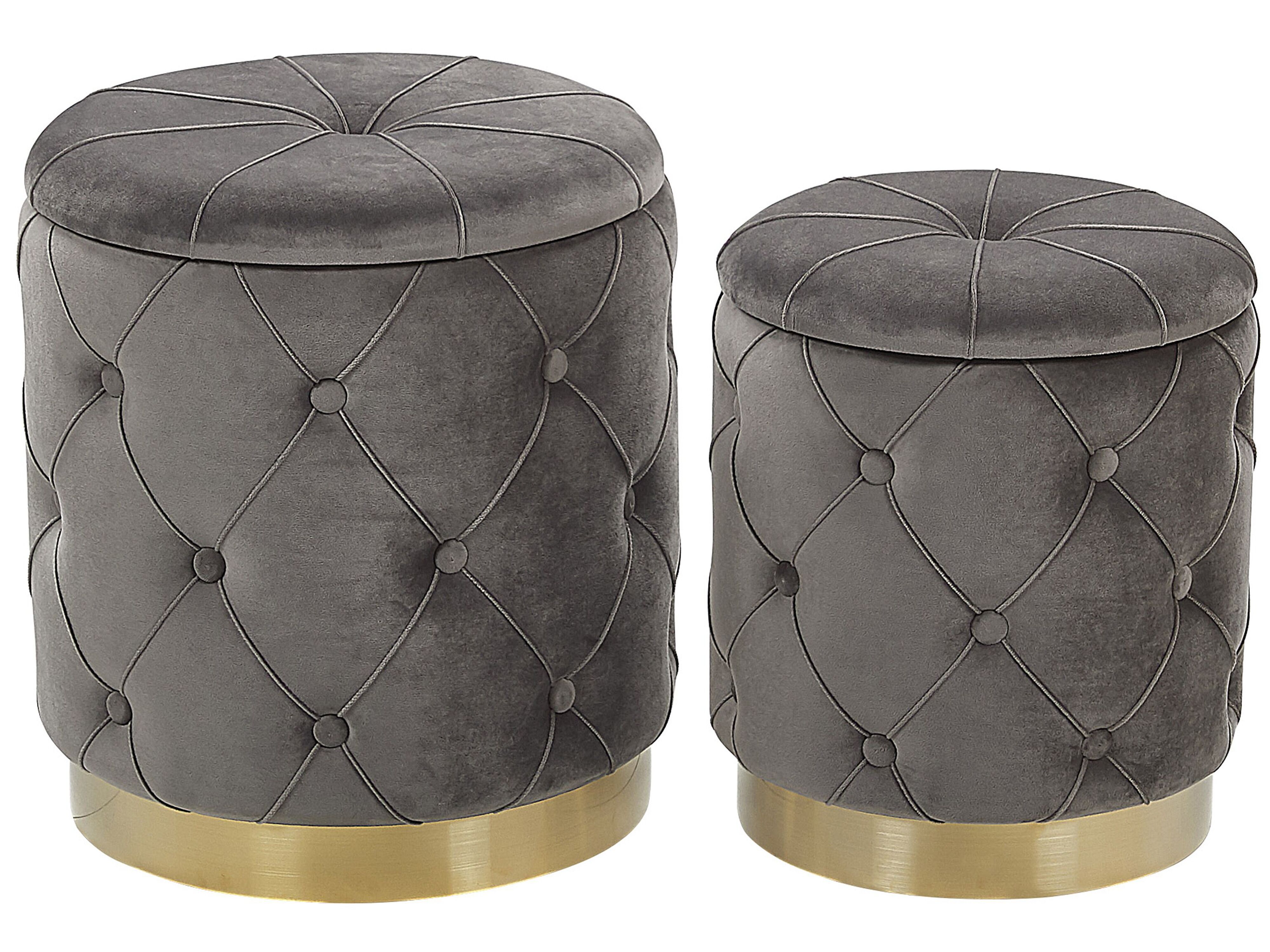 Set of 2 Storage Pouffes PUEBLO Velvet Grey