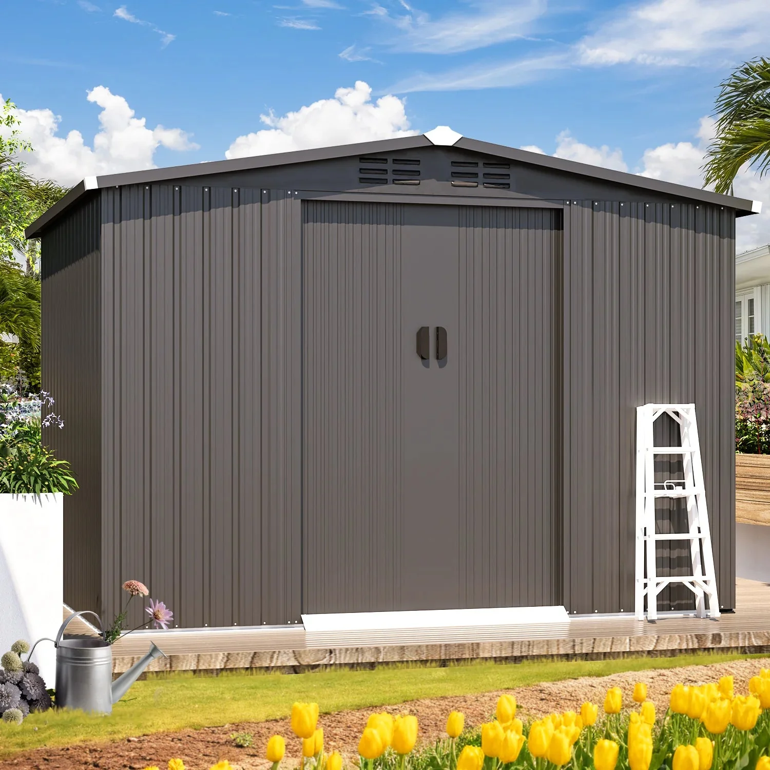 U-MAX 8 x 6 ft. Wood Grain Outdoor Metal Storage Shed With Lockable Door - Image 10 U-MAX 8 x 6 ft. Wood Grain Outdoor Metal Storage Shed With Lockable Door - Image 10