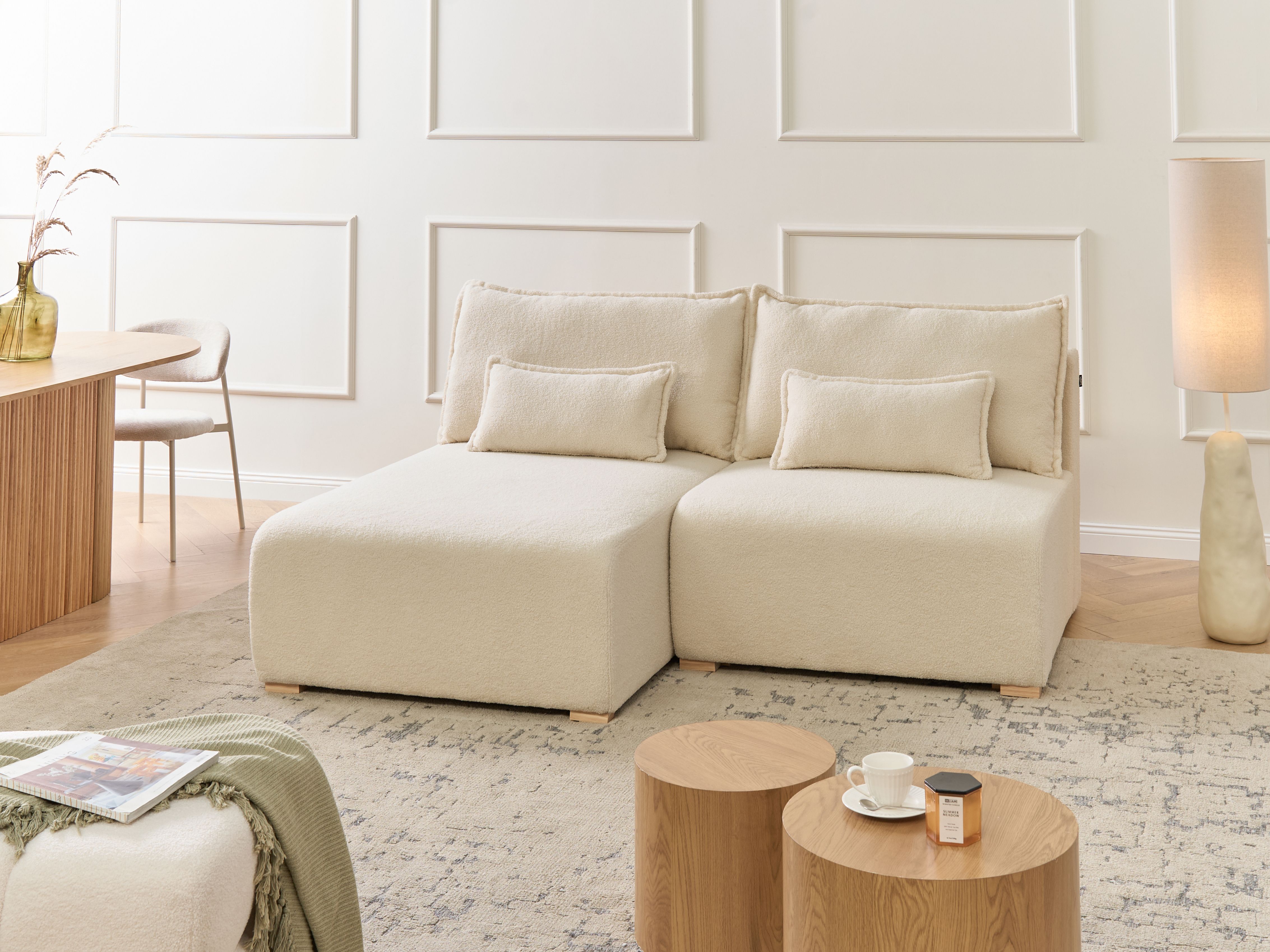 Modular Corner Sofa NERBO Boucle Off-White Right Hand