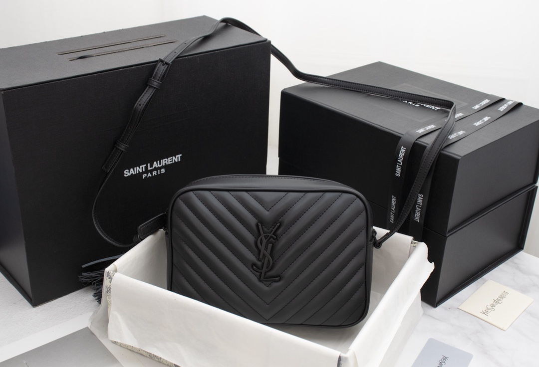 Replica Ysl Lou Camera Bag In Quilted Leather- Black/Silver