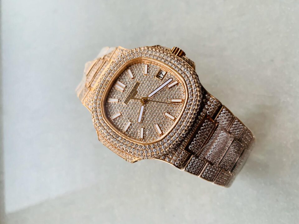 Replica PATEK PHILIPPE ICED Nautilus Jumbo 5711 RG TWF Full Paved Diamonds Dial Case and Bracelet A324 - Top club