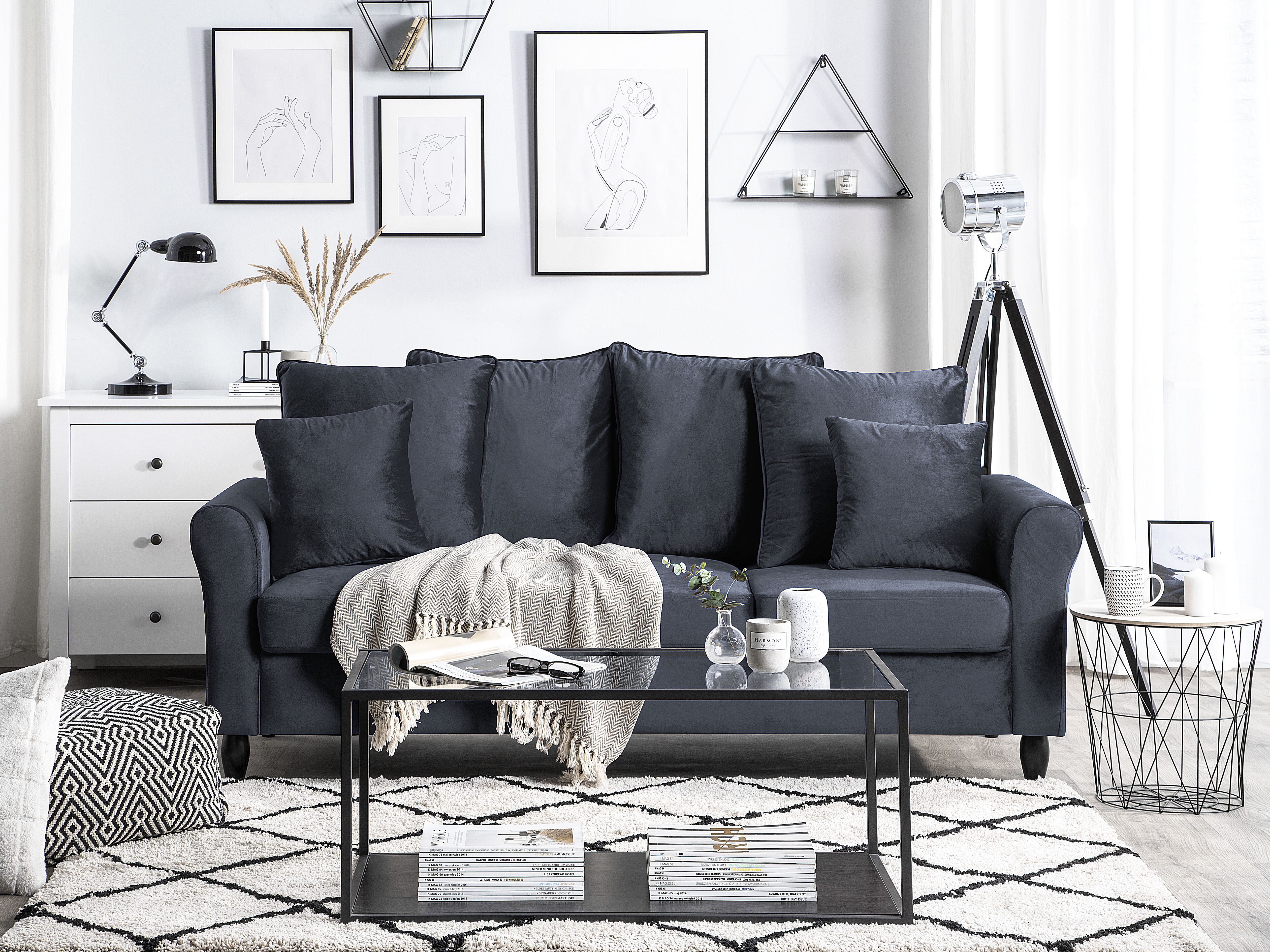 Sofa 3 Seater BORNHOLM Velvet Dark Grey