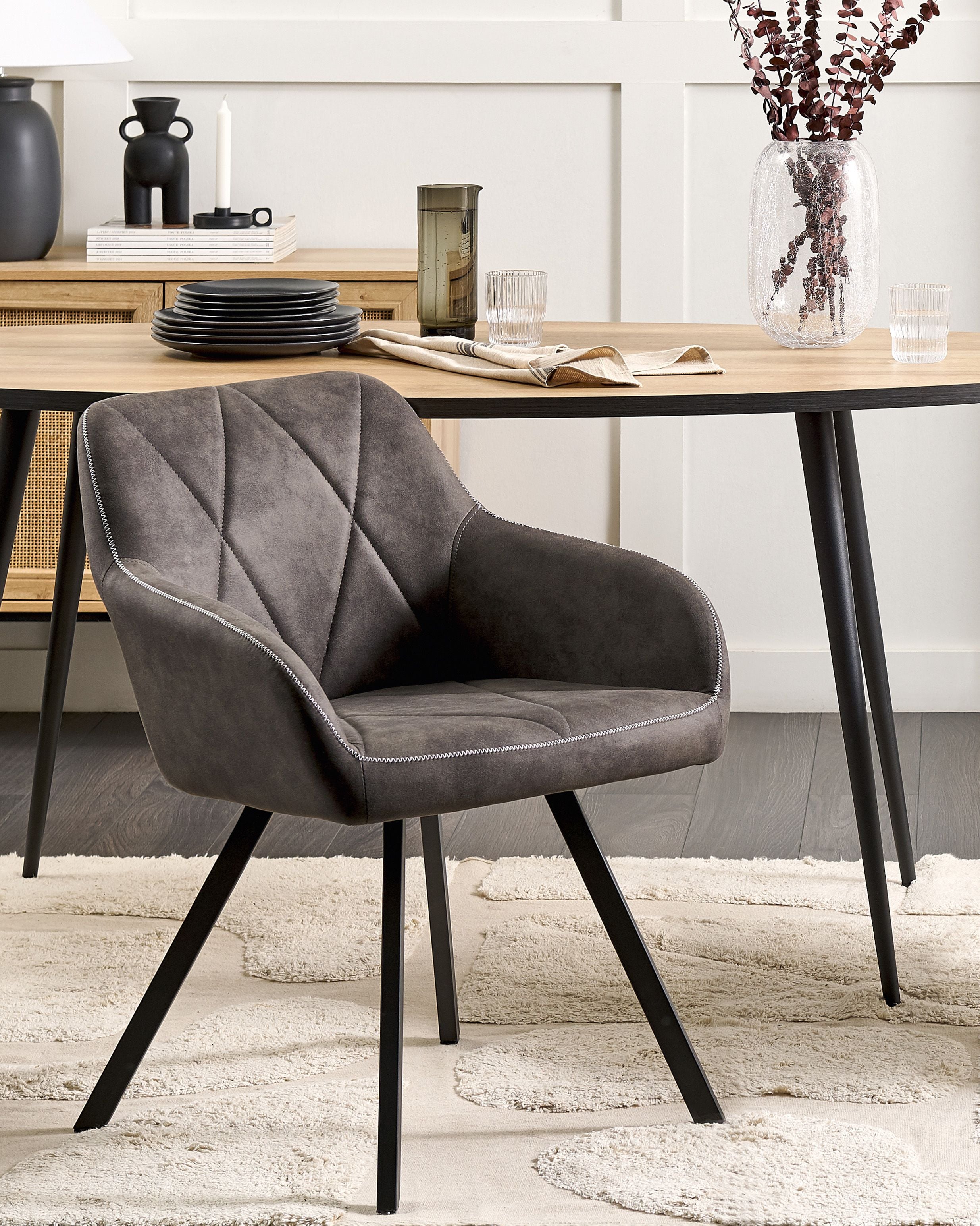 Set of 2 Dining Chairs MONEE Fabric Dark Grey