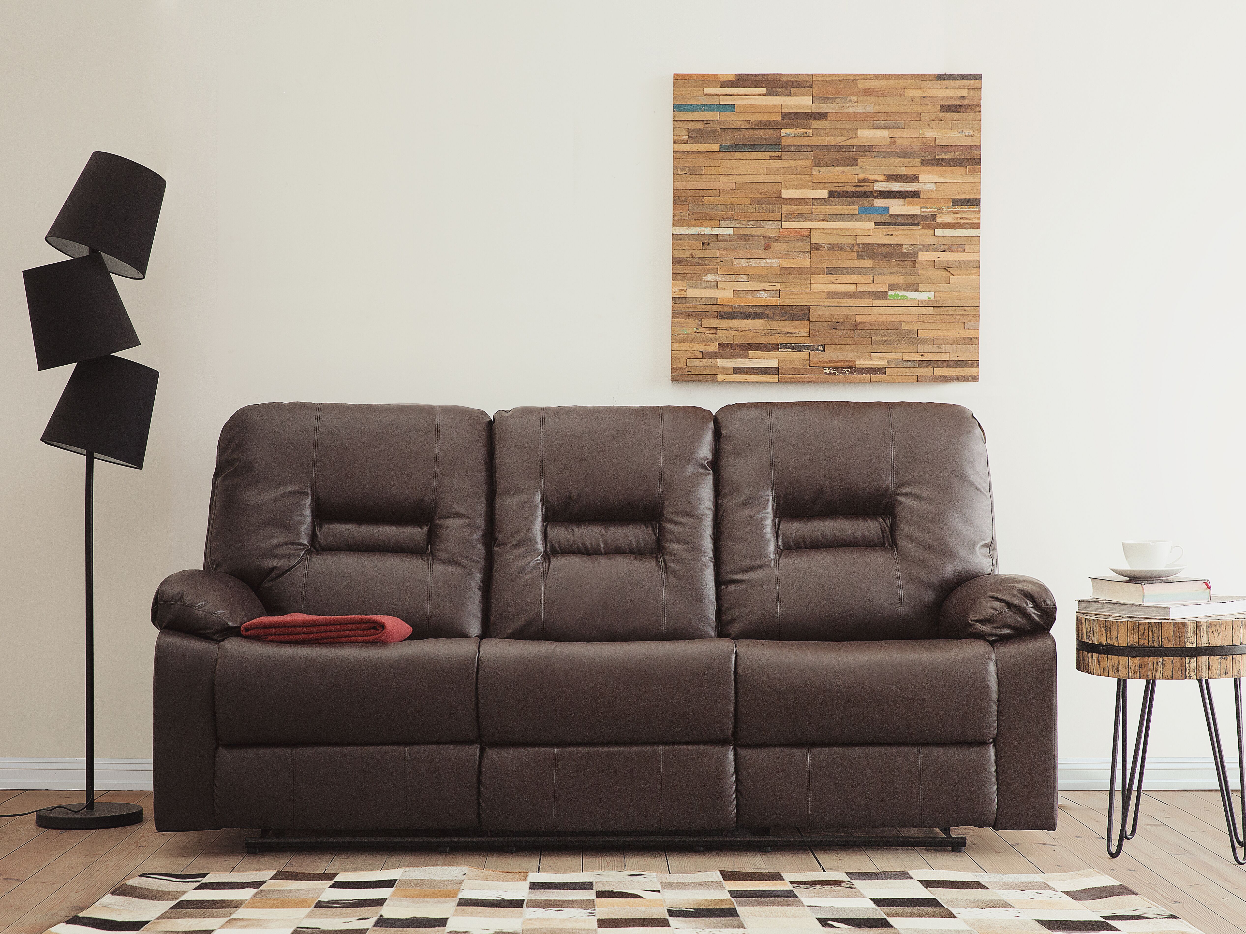 Manual Recliner Sofa 3 Seater BERGEN Faux Leather Brown