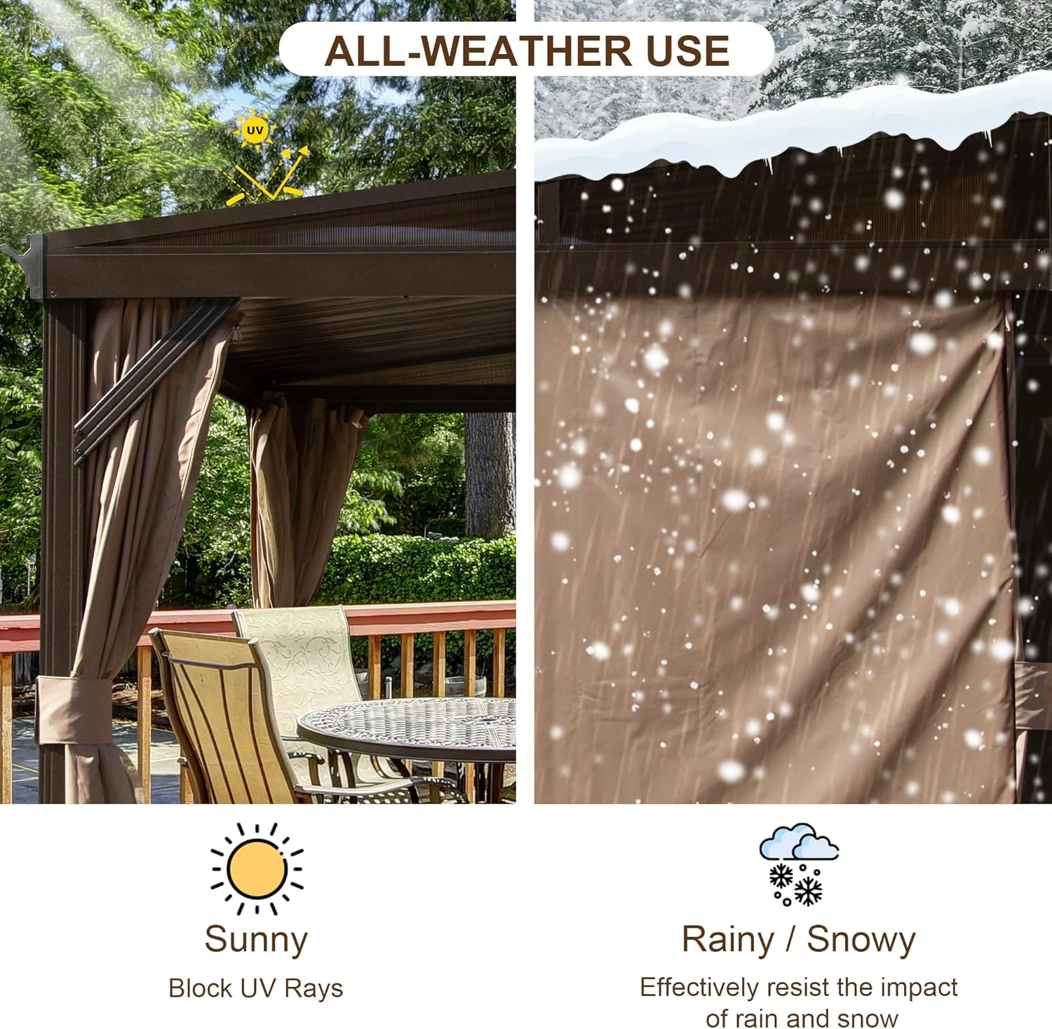 TOTAL Outdoor 10'x12' All-Season Sunroom Gazebo with Steel Roof, PVC Screen, Front & Side Door, Brown - Image 101