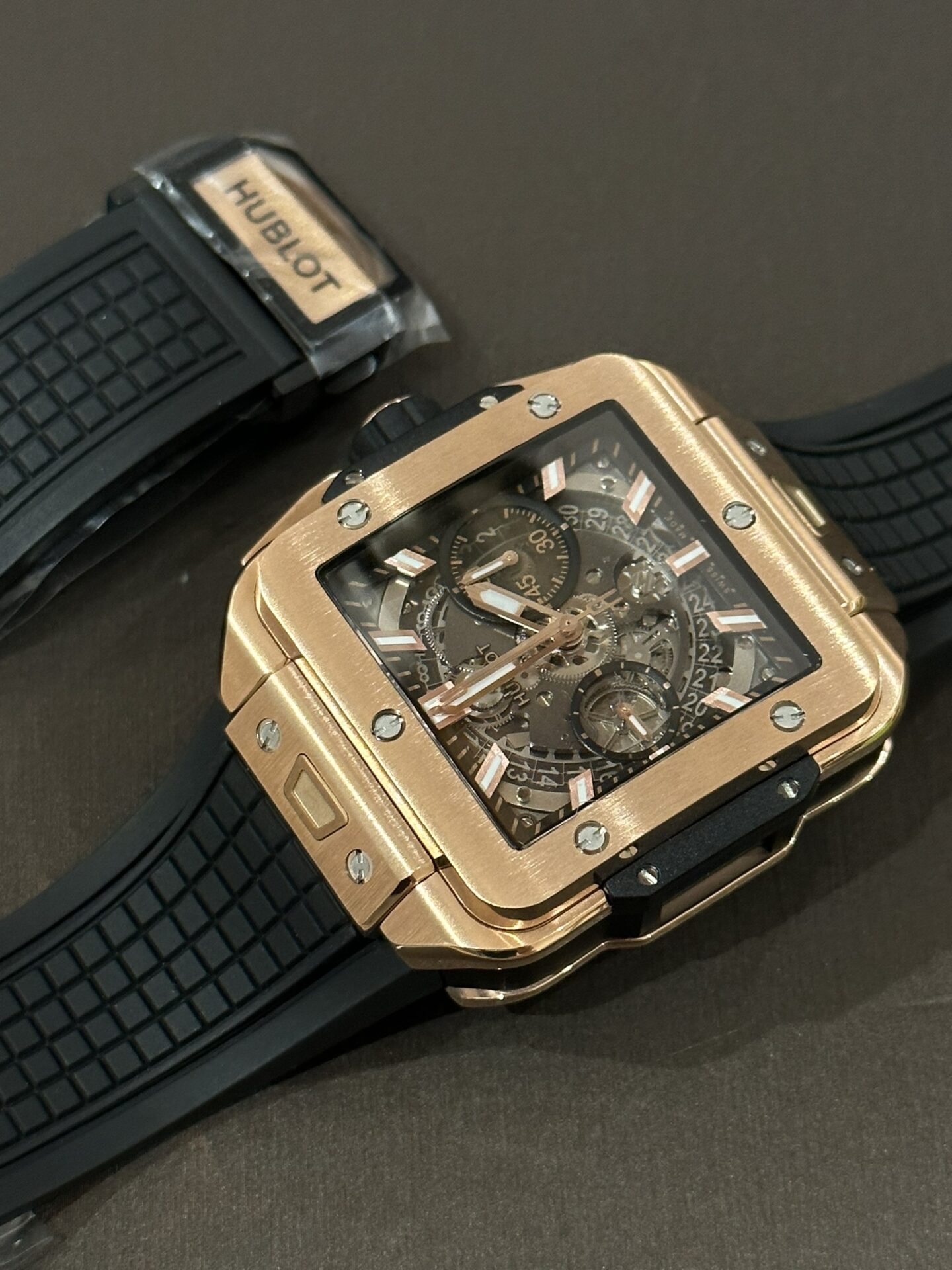Hublot Big Bang Square Replica Watch Rose Gold Rubber Strap BBF 42mm - Top club