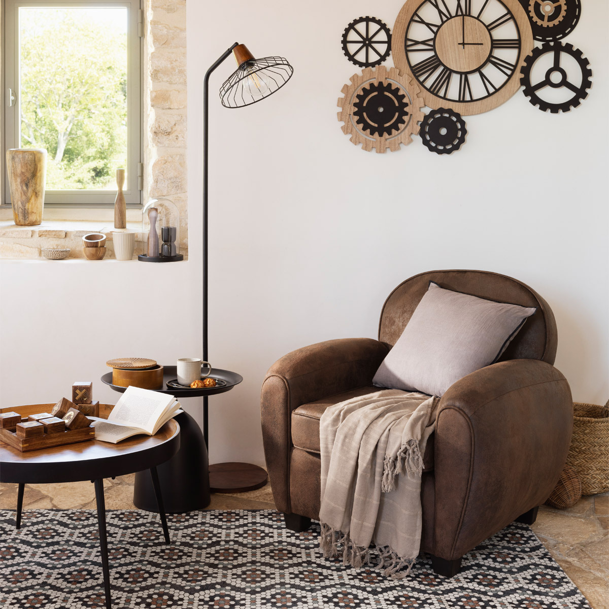 Club armchair "Stanis" Brown leather effect