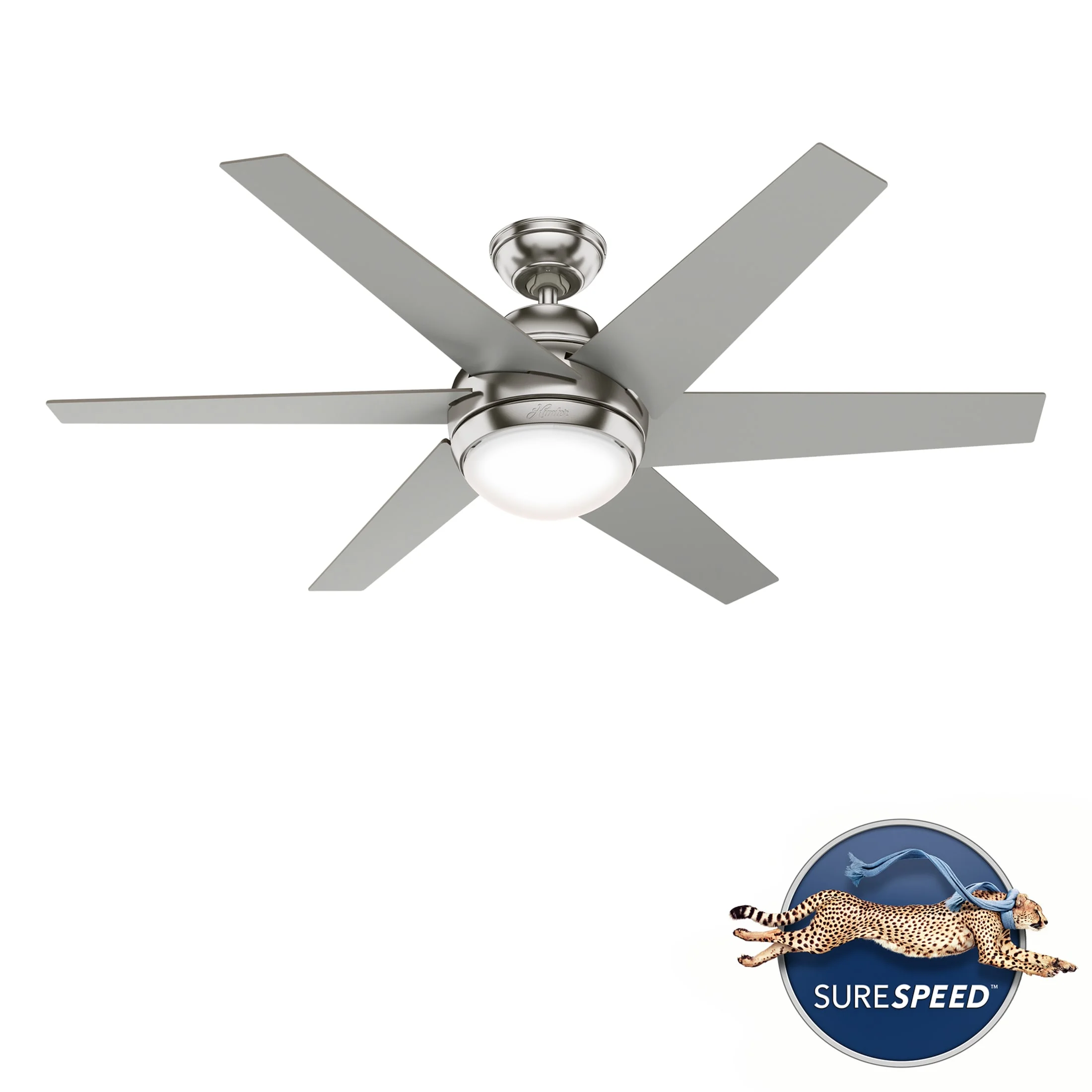 Hunter - Sotto Indoor Ceiling Fan With Light, Remote, 52-inch, Brushed Nickel, Casual-style, 3-speed WhisperWind Motor, 50976, for Living Rooms, Bedrooms