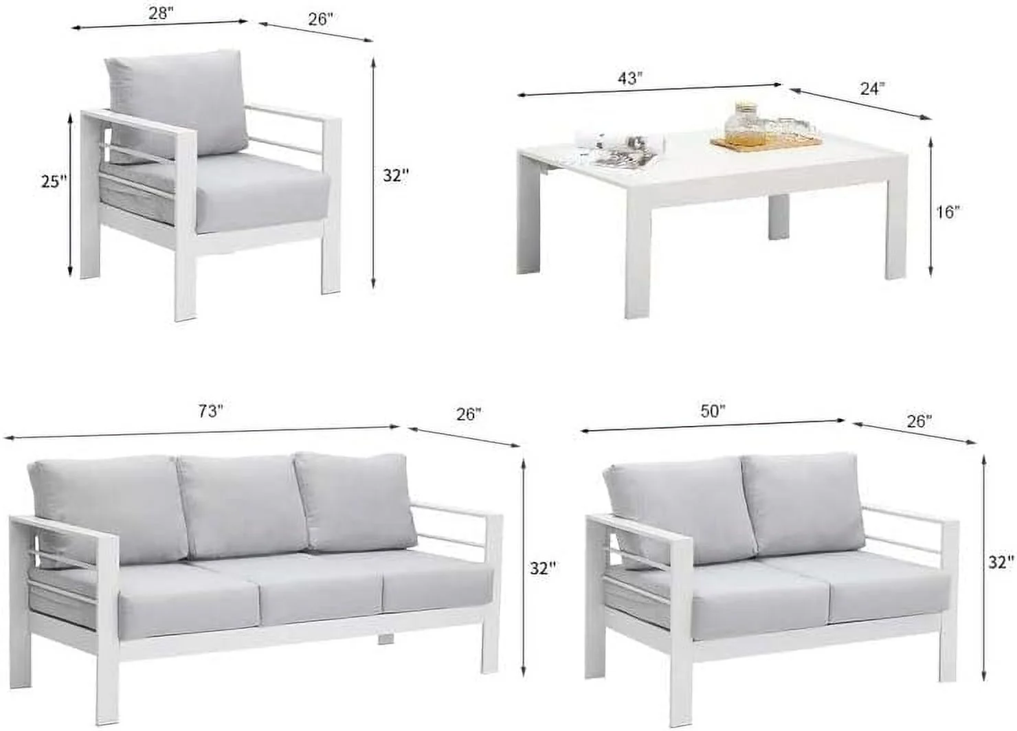 CozyHom 5 Pcs Outdoor Patio Aluminum Furniture Sofa Sets, Outside Patio Conversation Couch Sets With Table&Cushions for Garden Porch, Gray - Image 68