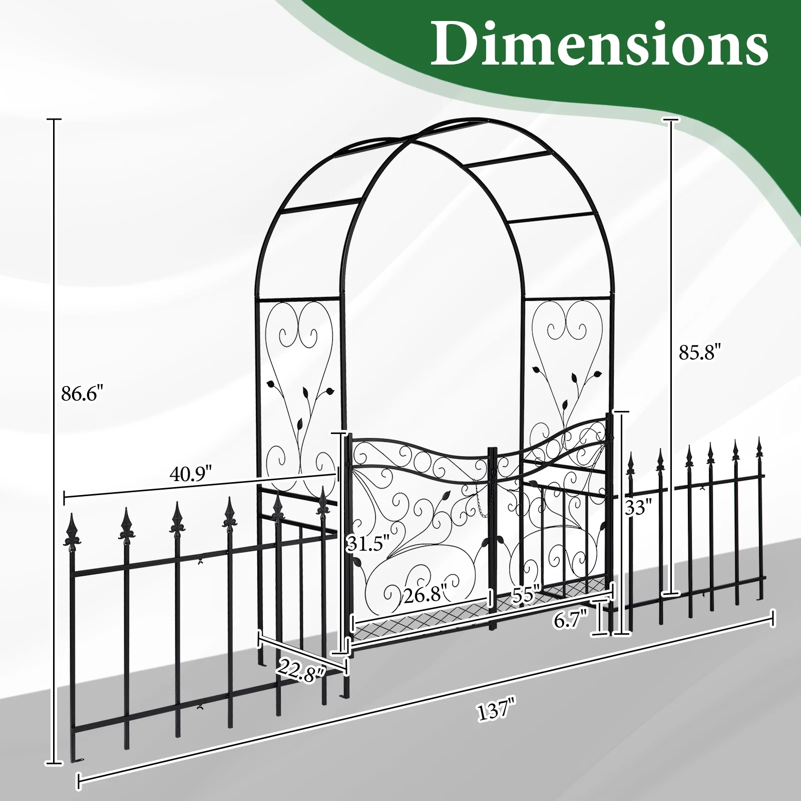 Ktaxon Garden Arch, Iron Arch for Climbing Plants,  7.2 FT Garden Arch With Seat Weather-Resistant, Black