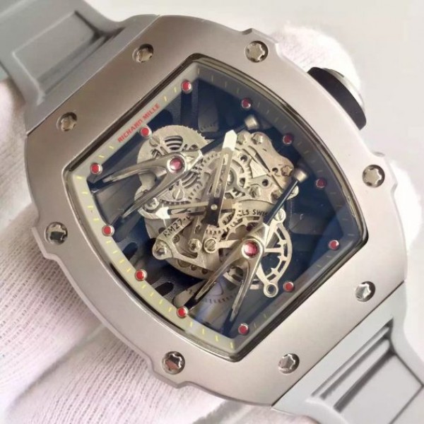 Replica Richard Mille RM027 SS Skeleton Dial Gray Rubber Strap 6T51 - Top club
