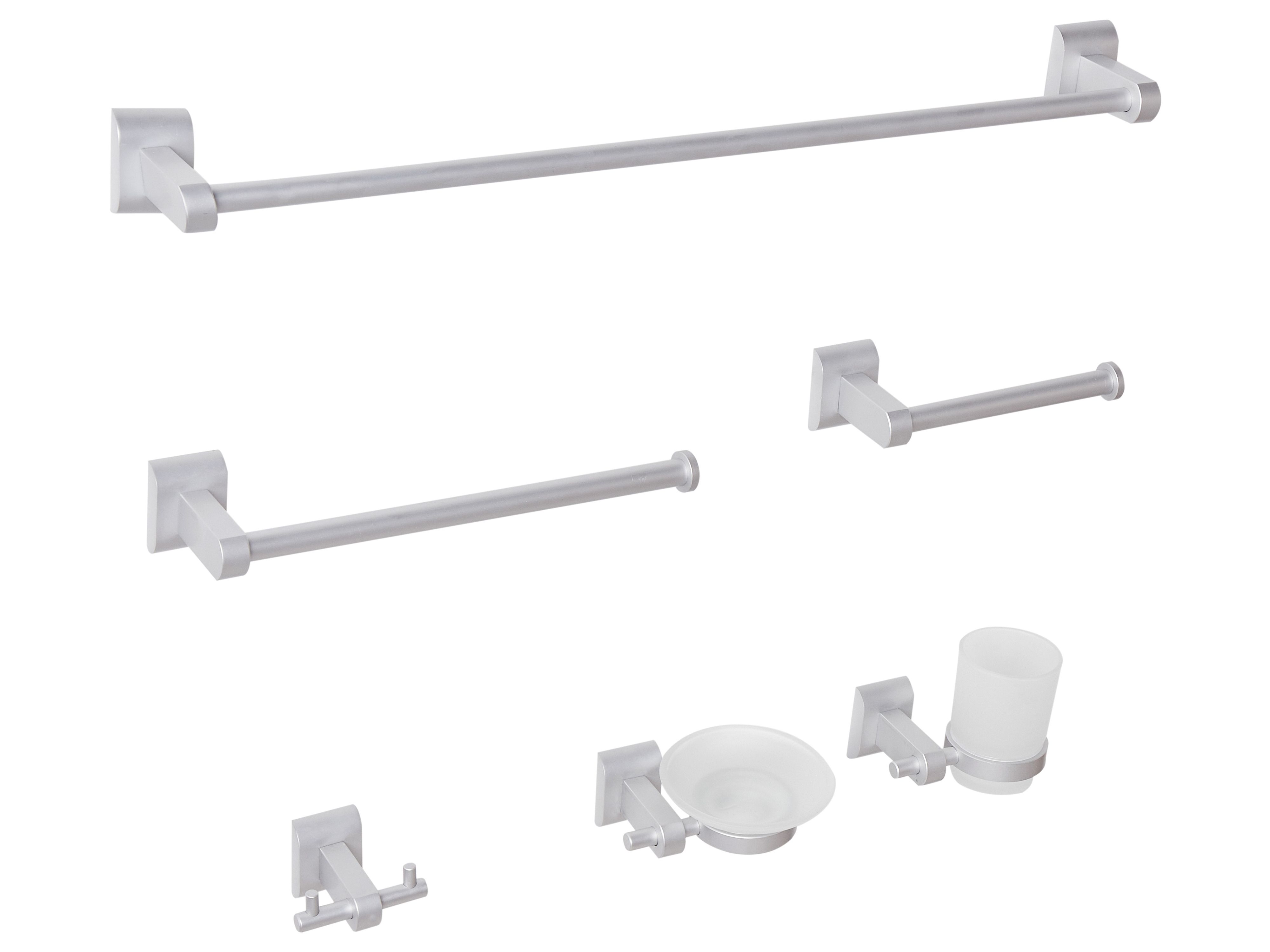 6-Piece Bathroom Hardware Set TALARA with Towel Bars and Hooks Silver