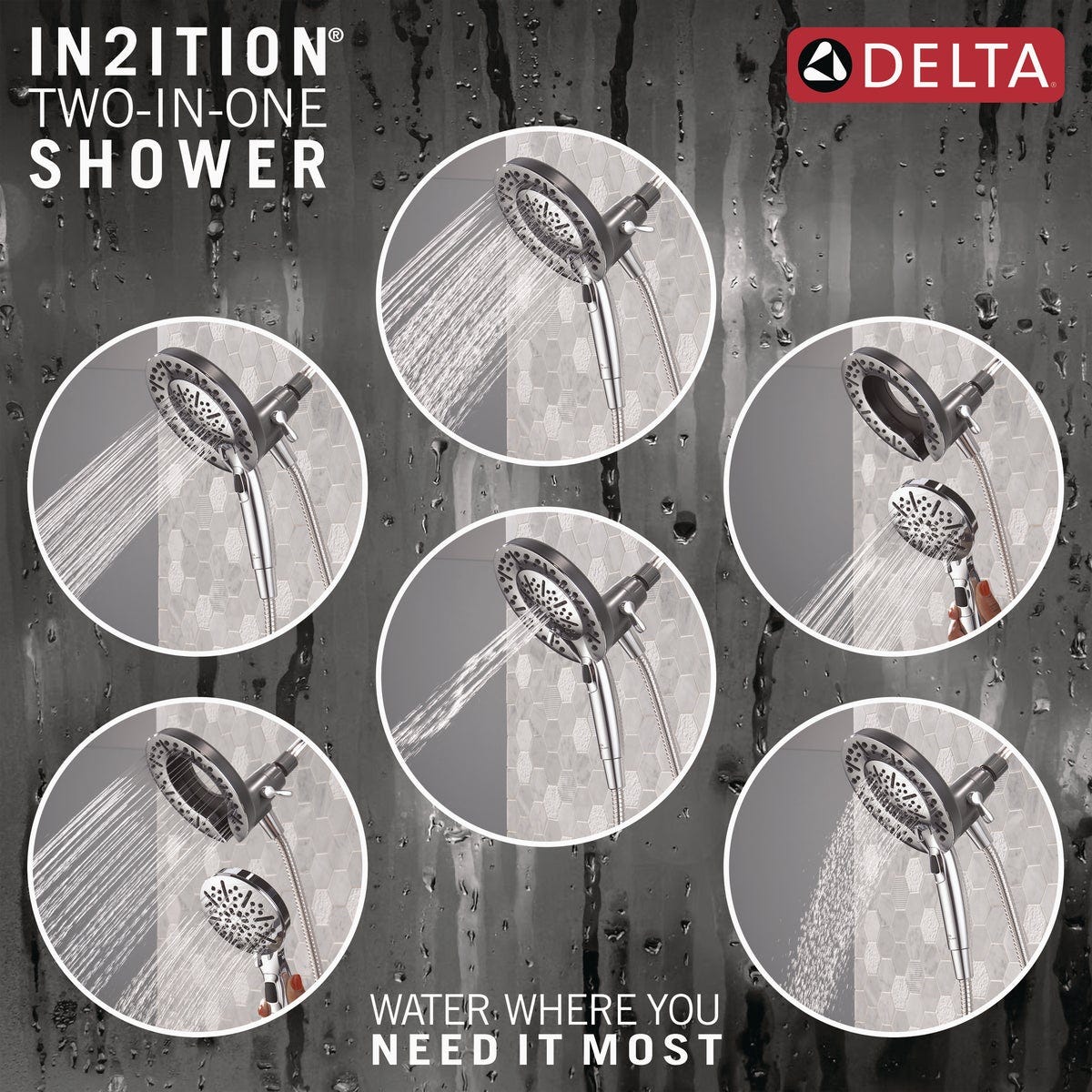 Delta In2ition 5-Spray 1.75GPM Two-In-One Universal Shower Head, Chrome