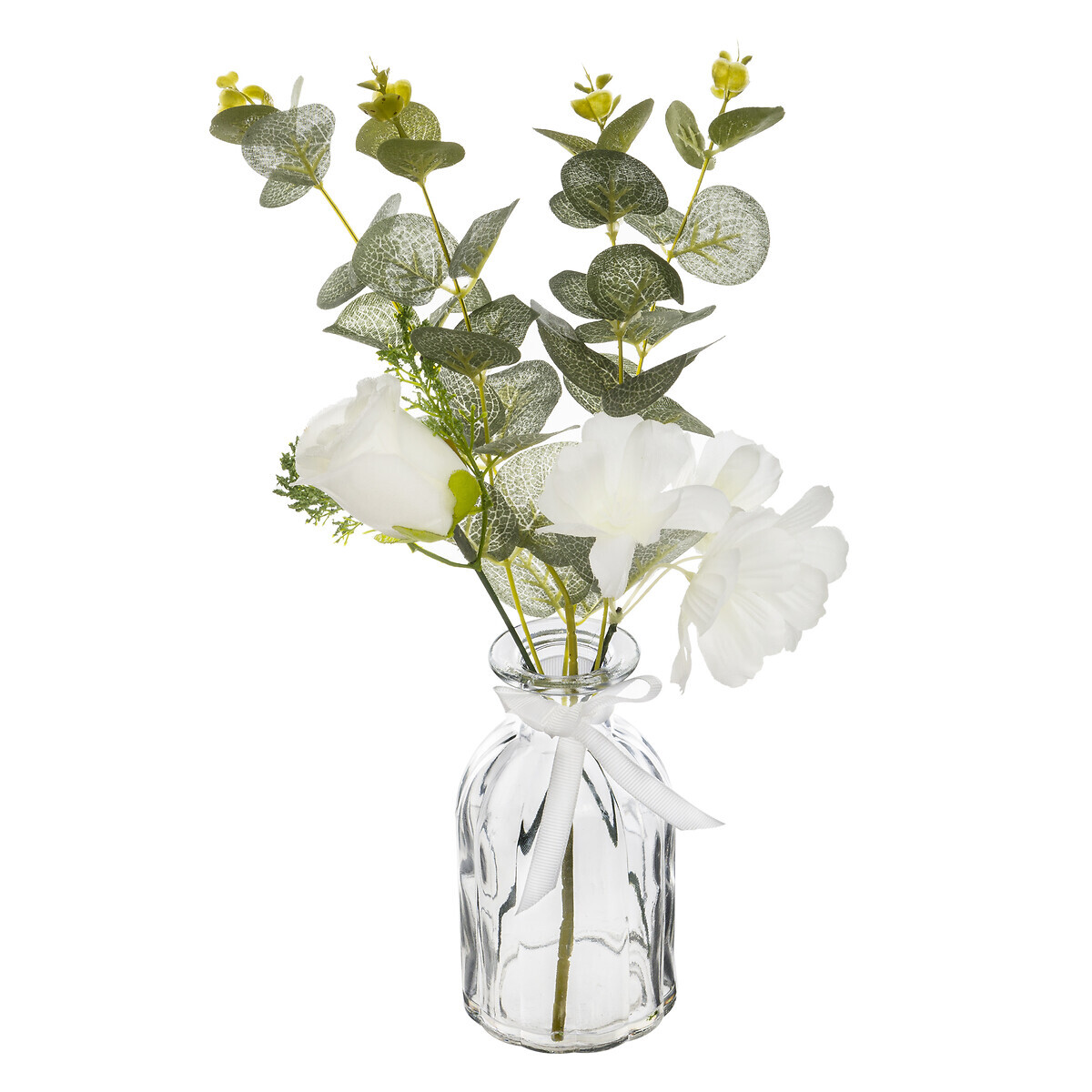 Artificial eucalyptus arrangement Glass vase, H.39 cm