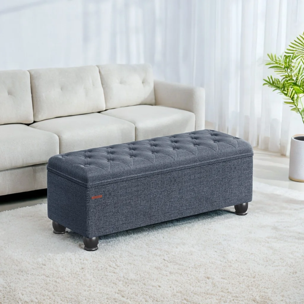 SONGMICS 46.5" Storage Ottoman Bench Storage Bench Bedroom Bench 330lb Load Capacity Solid Wood Legs Light Gray - Image 42