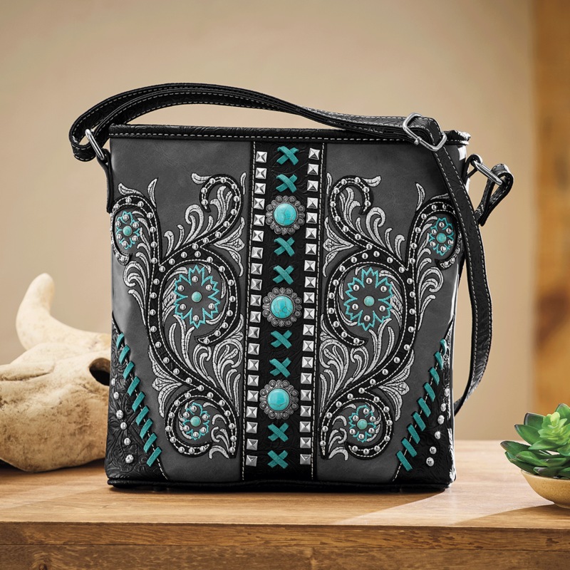 M.C. Handbags Jamie Crossbody with Floral Embroidery - MIDNIGHT VELVET CATALOG