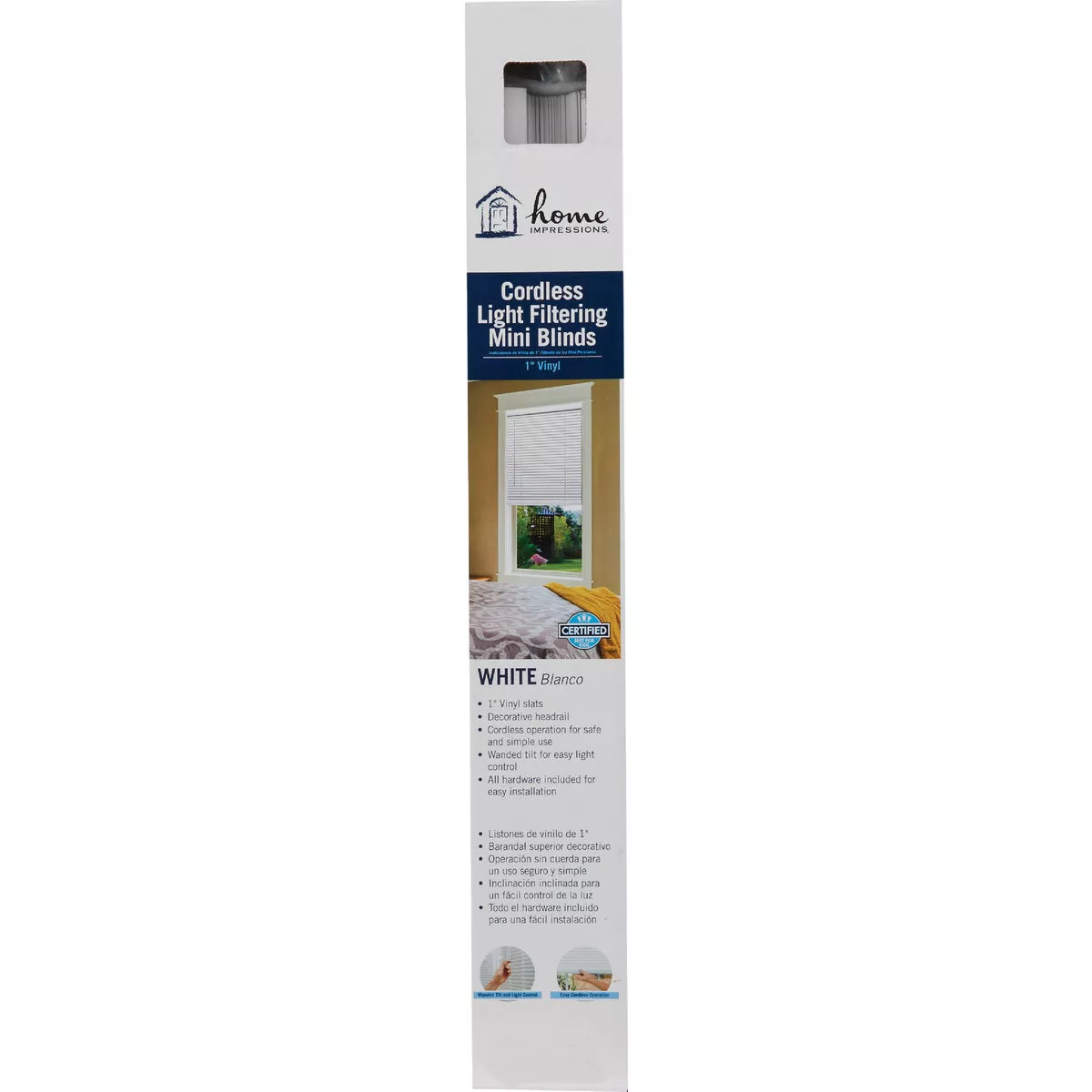 Home Impressions 42 In. x 64 In. x 1 In. White Vinyl Light Filtering Cordless Mini Blind