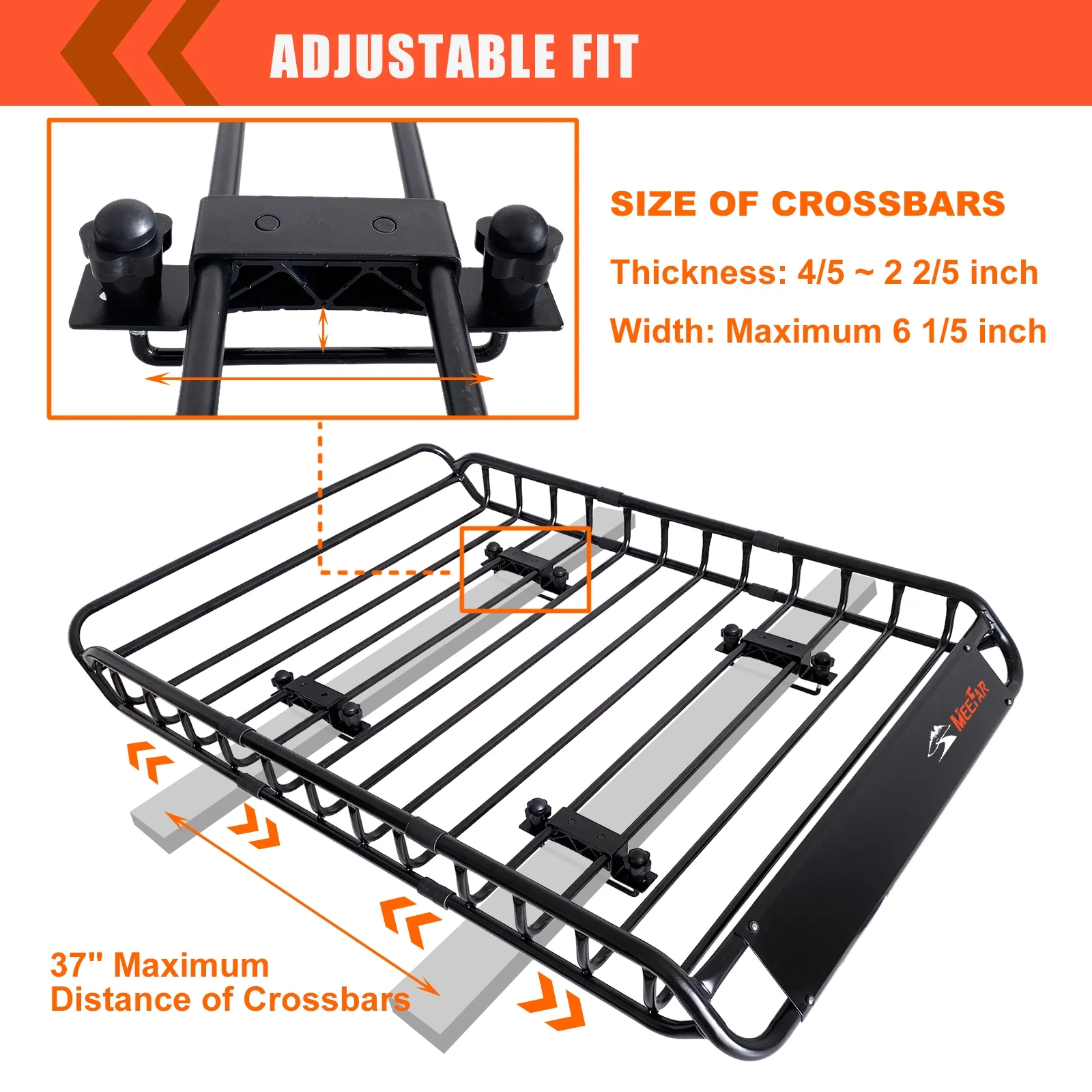 MeeFar Universal Rooftop Roof Rack Steel Cargo Carrier Basket Size 51" X 36" X 5" + Soft Shell Waterproof Cargo Bag 15 Cu.ft (44" 34" 17") Combo - Image 6