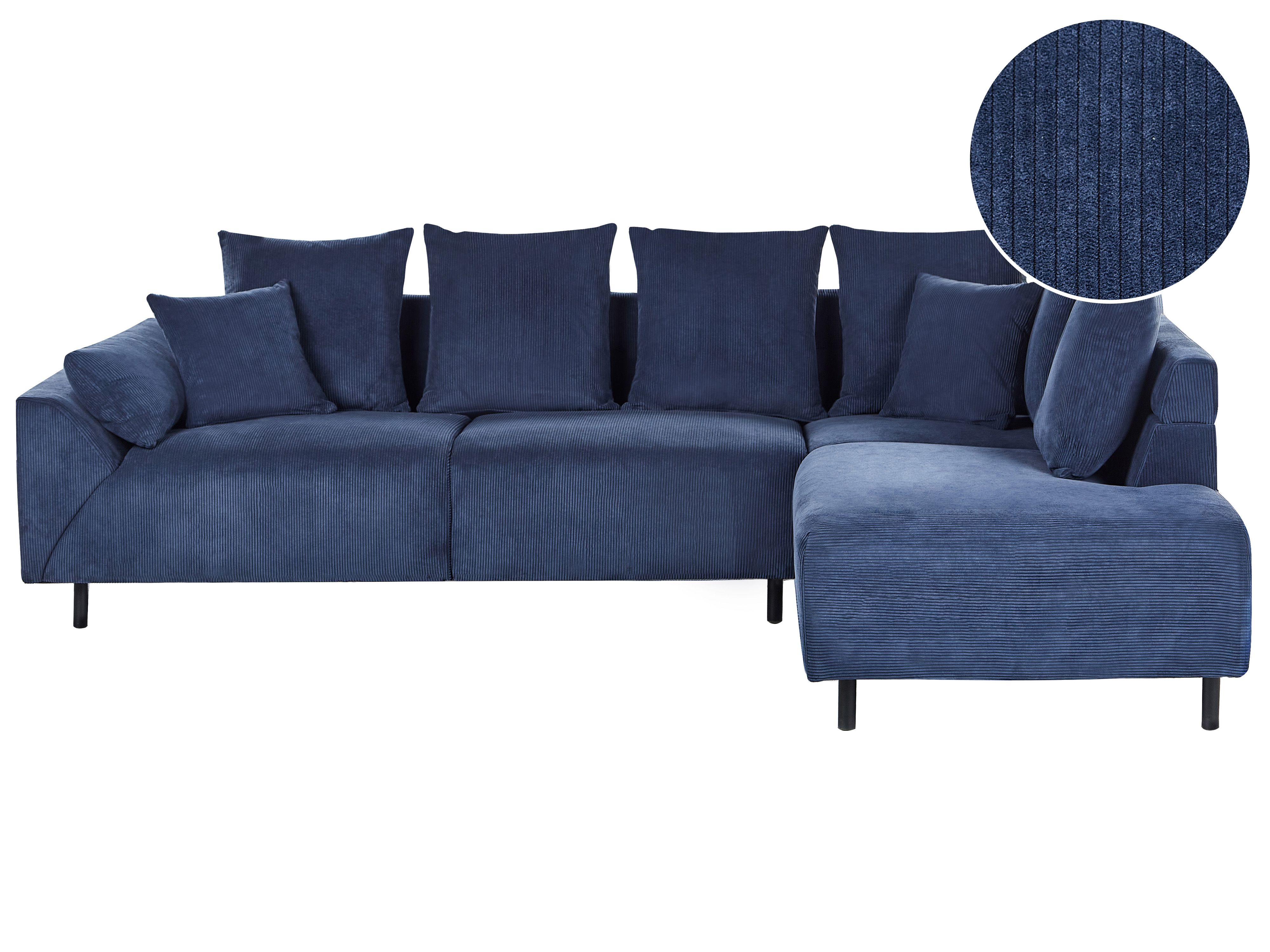 Corner Sofa 4 Seater LUNNER Corduroy Dark Blue Left Hand