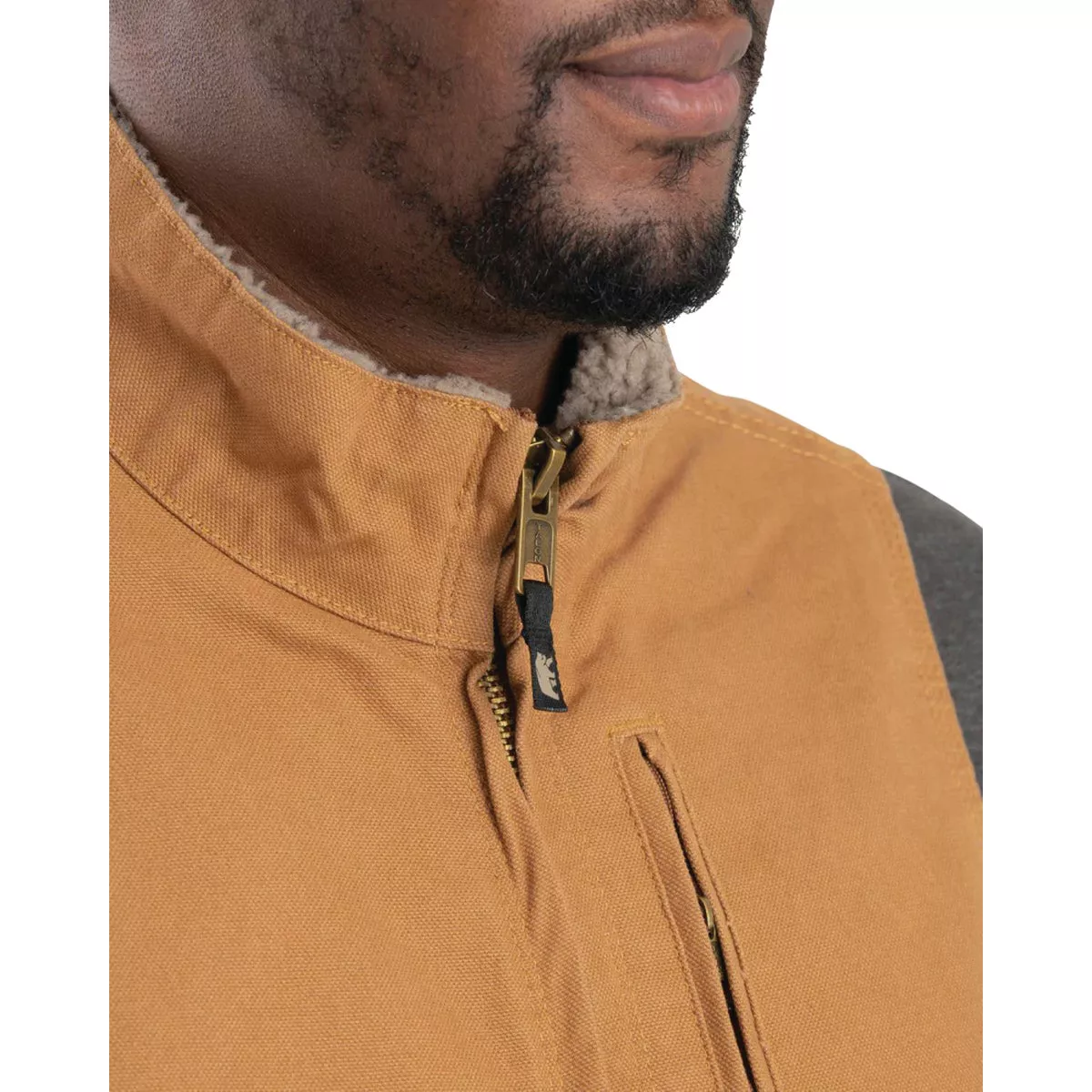 Berne Heartland Men's Large Brown Sherpa-Lined Washed Duck Vest