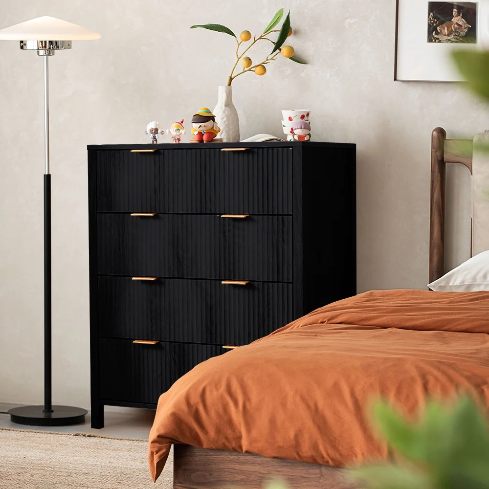 YOCWO Fluted Nightstand for Bedroom Set of 2 , Wood Bedside Table Set of 2 with Drawers, Black - Image 109