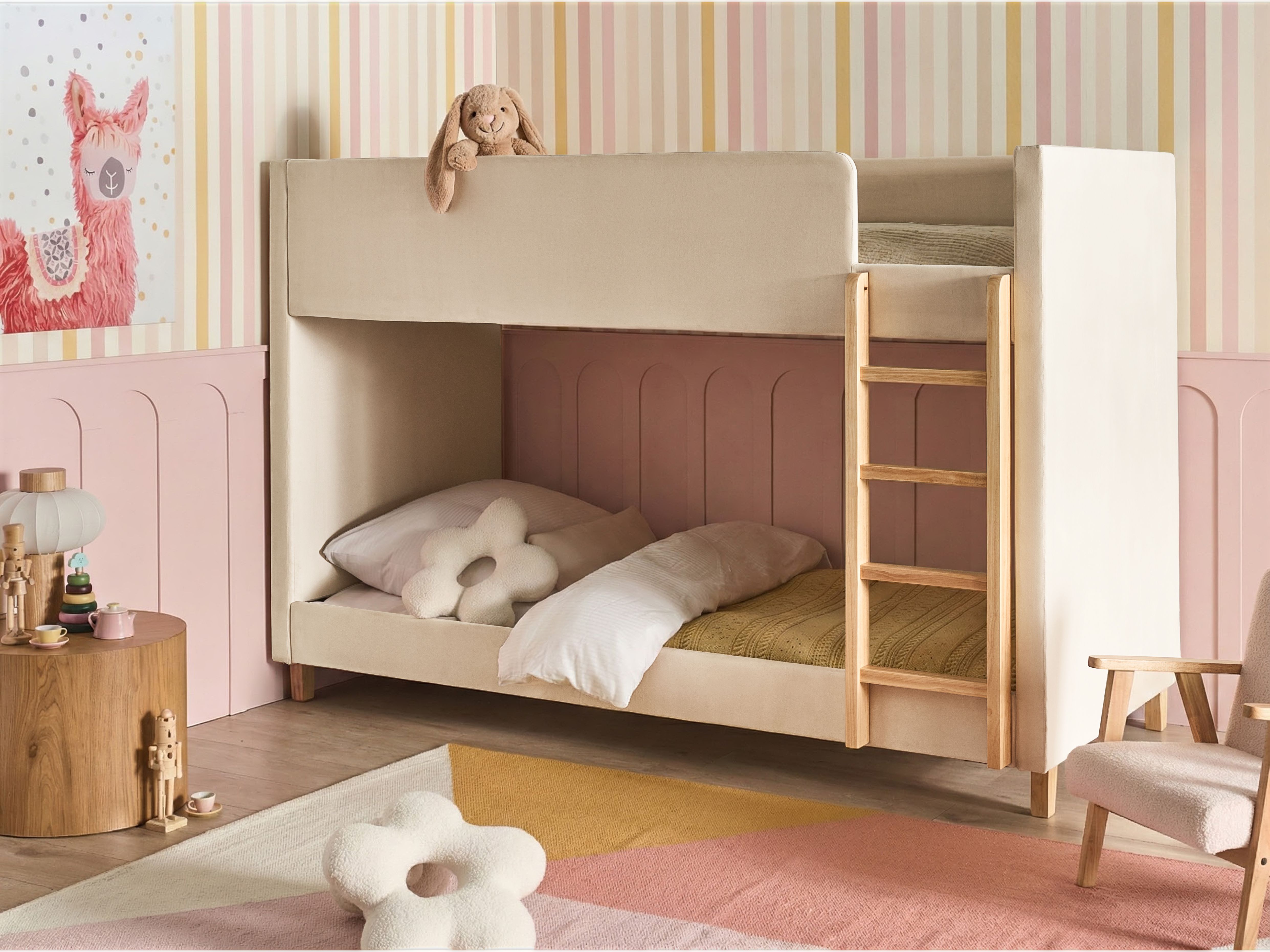 Bunk Bed Velvet CHOCQUES 90 x 200 cm (EU Single) Light Beige